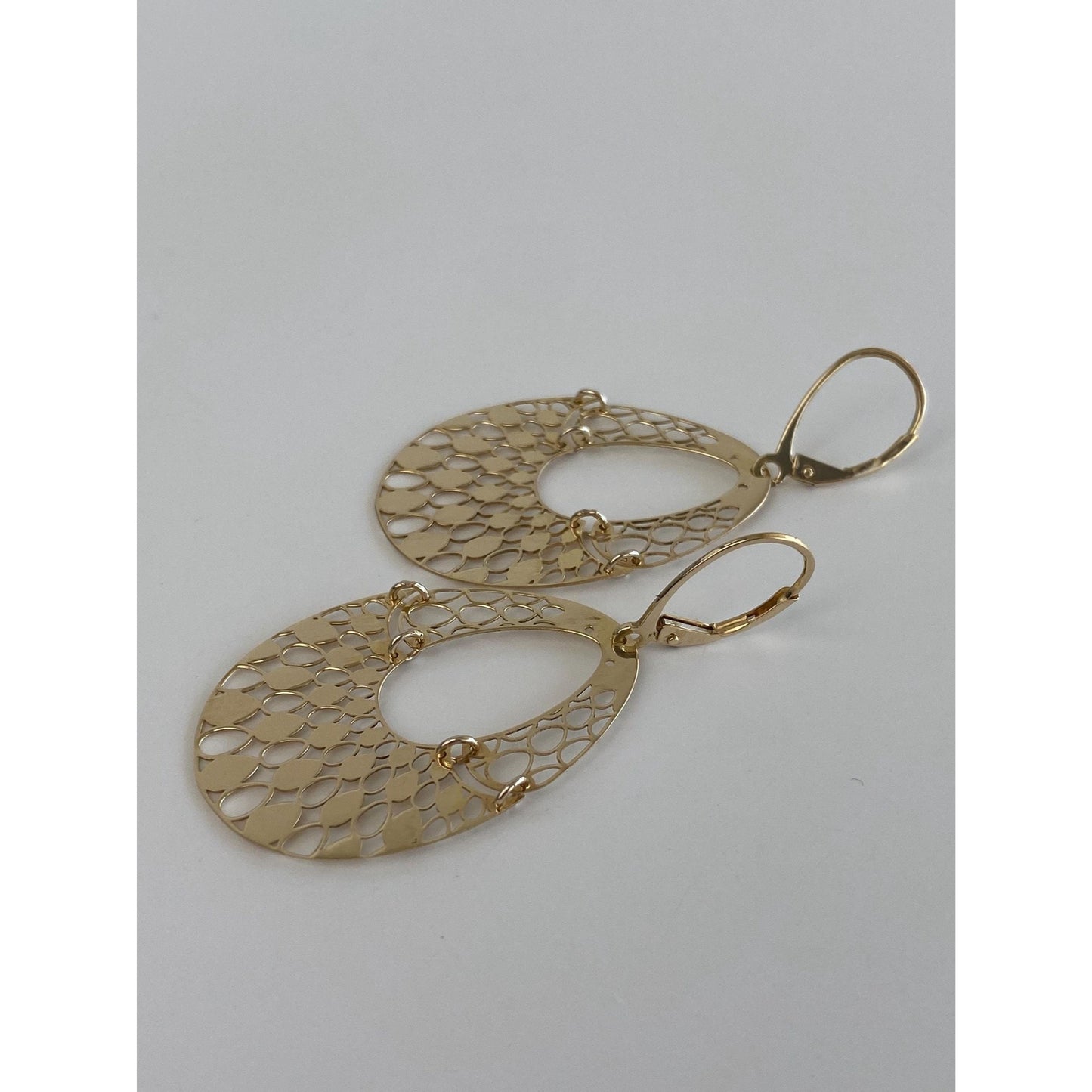 Vintage Solid 14k Yellow Gold Open Work Teardrop Dangle Earrings