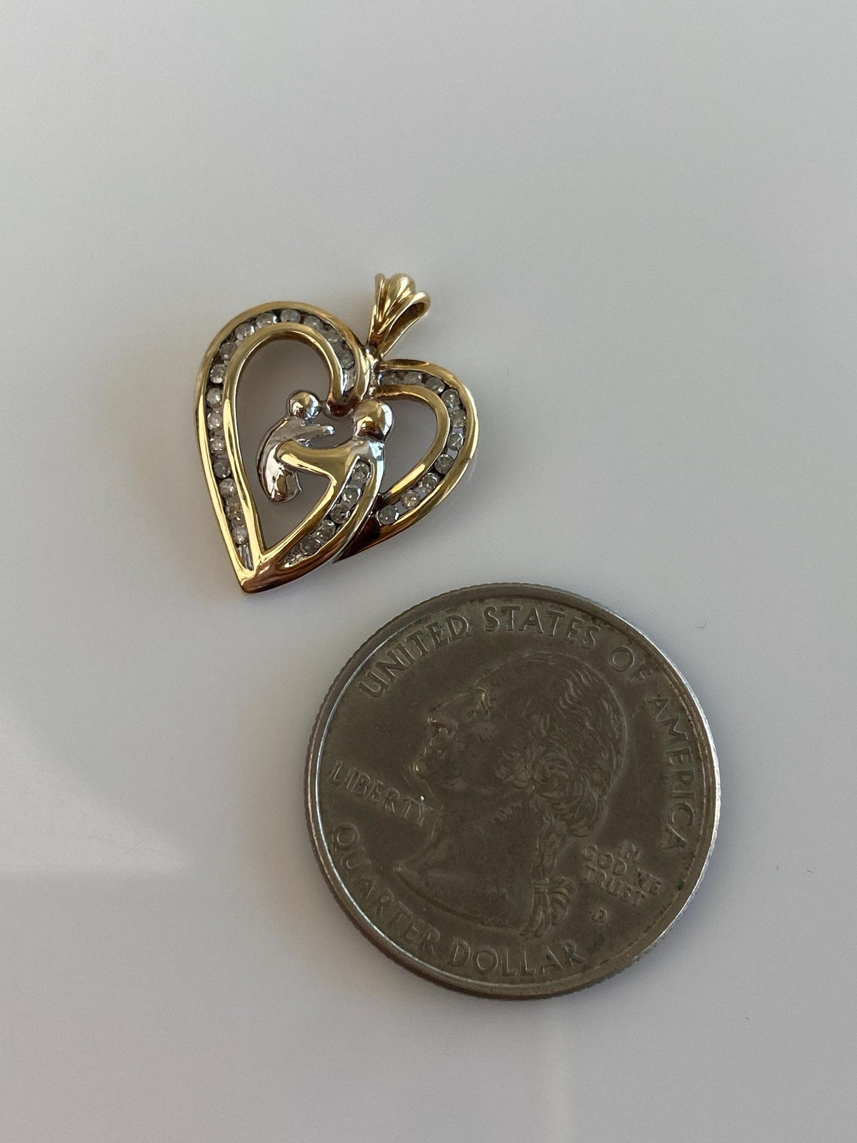 Vintage Solid 10k White & Yellow Gold Diamonds Abstract Family Heart Charm