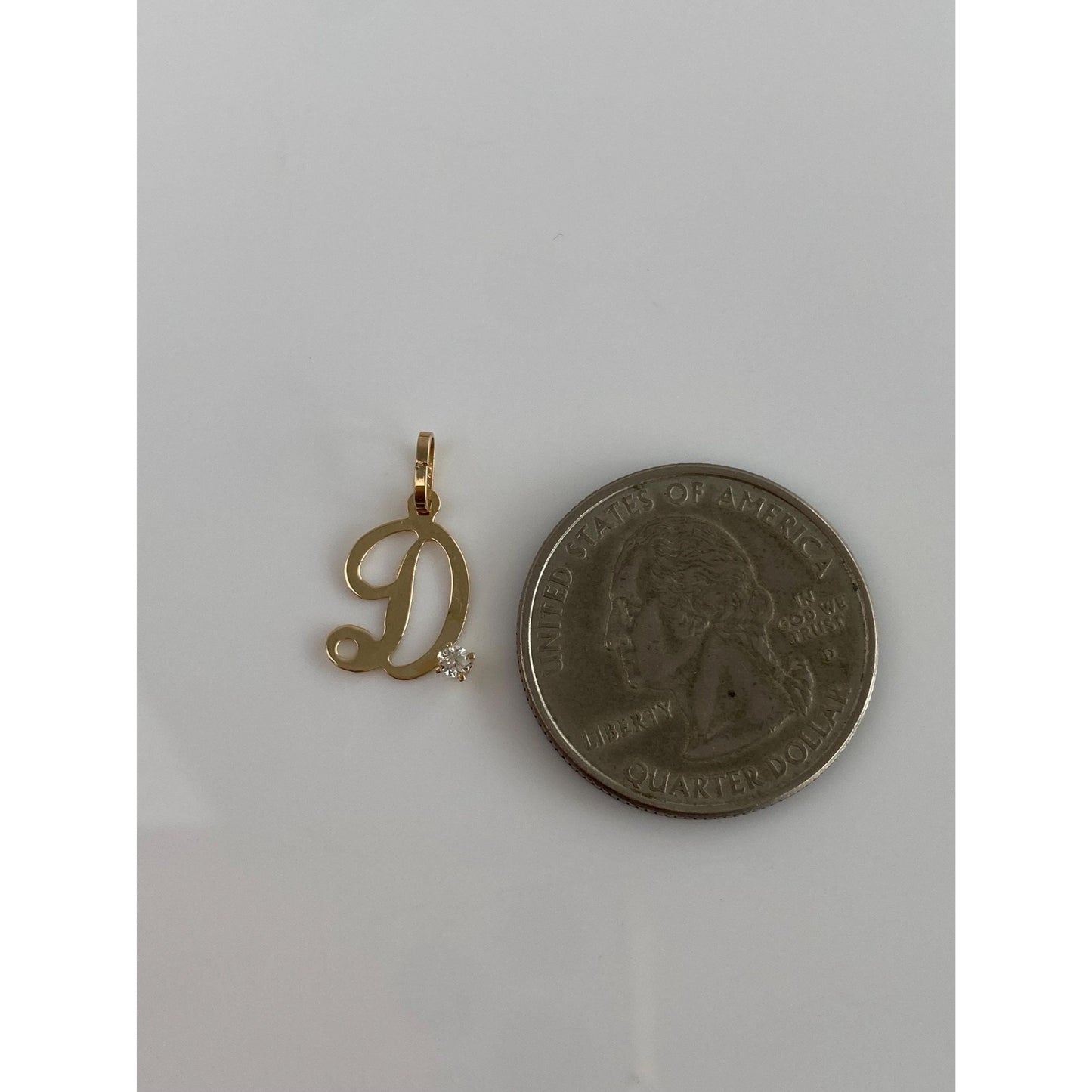 Solid 14k Yellow Gold Cubic Zirconia Initial 'D' Charm
