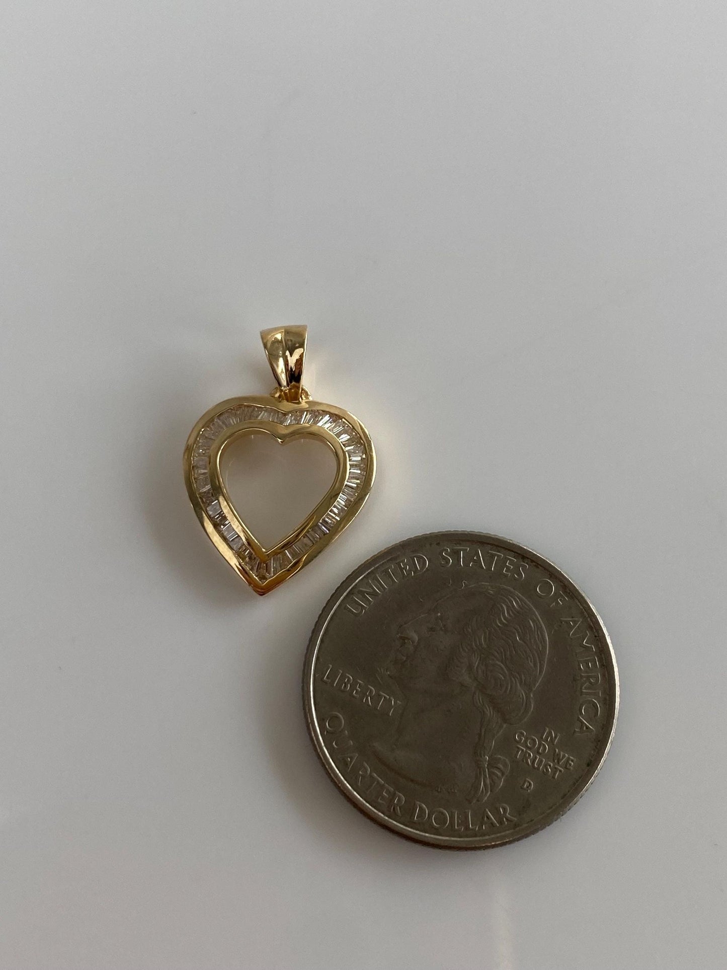 Vintage Solid 14k Yellow Gold Baguette Diamond Heart Charm