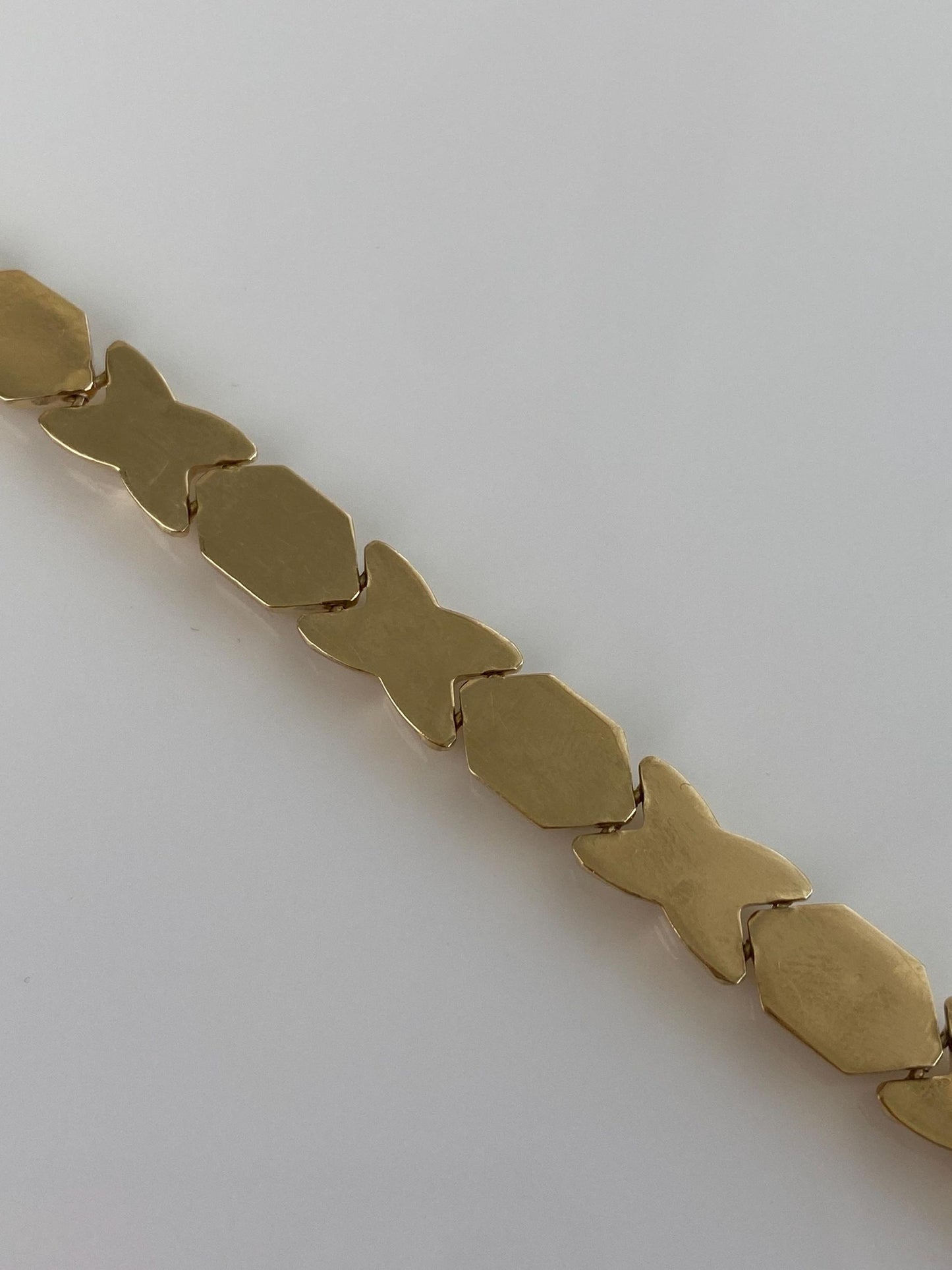 Vintage 14k Yellow Gold Satin & Shiny X Link Bracelet - 7.25 inches