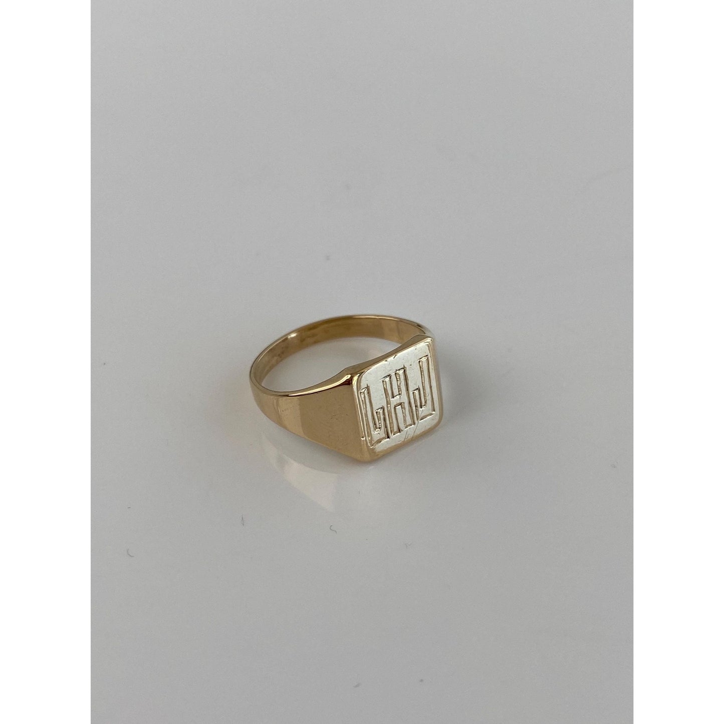 Vintage Solid 14k Yellow Gold LHJ Signet Ring - Size 6.5