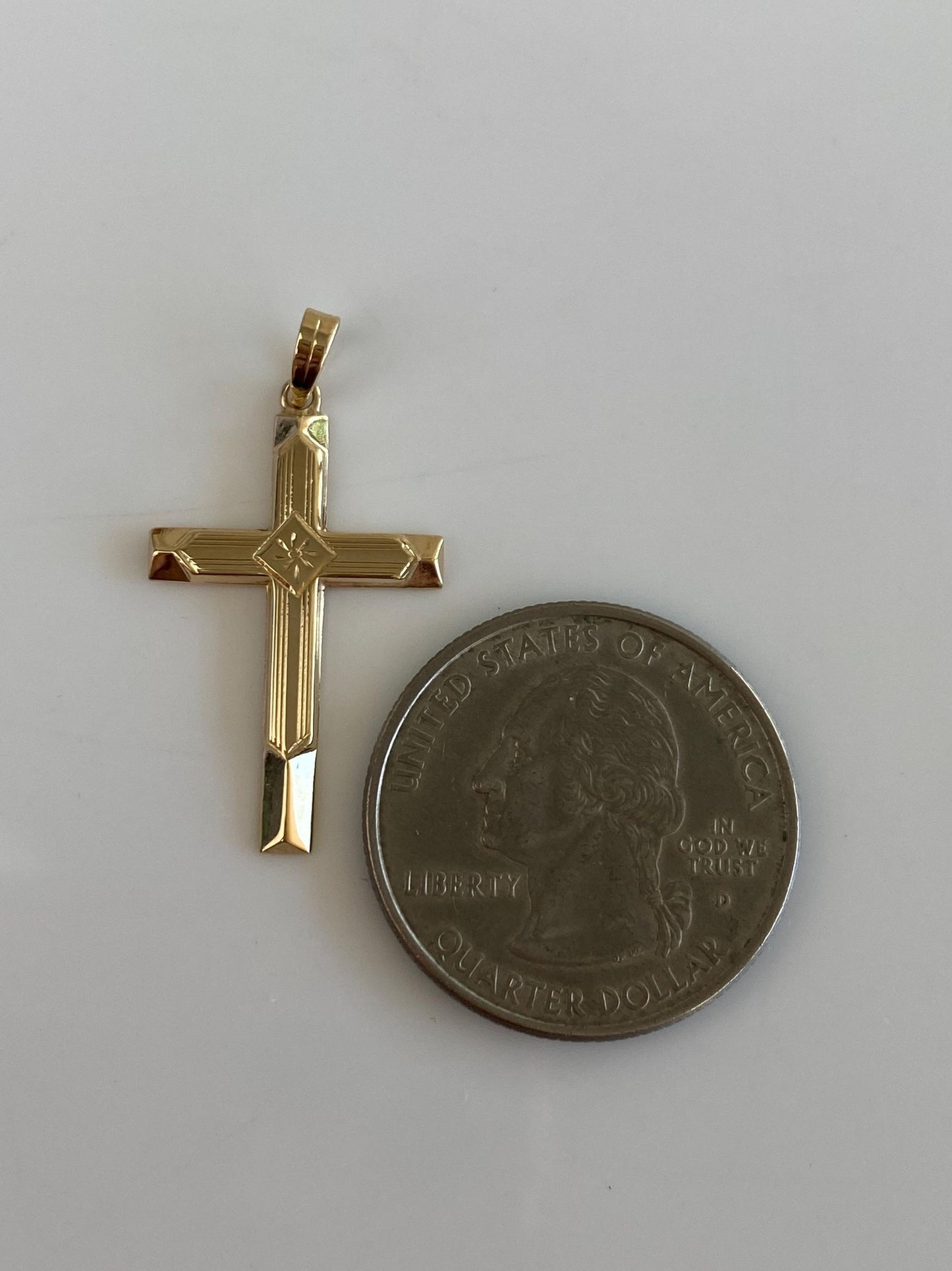 Vintage 14k Yellow Gold Lined Cross Charm