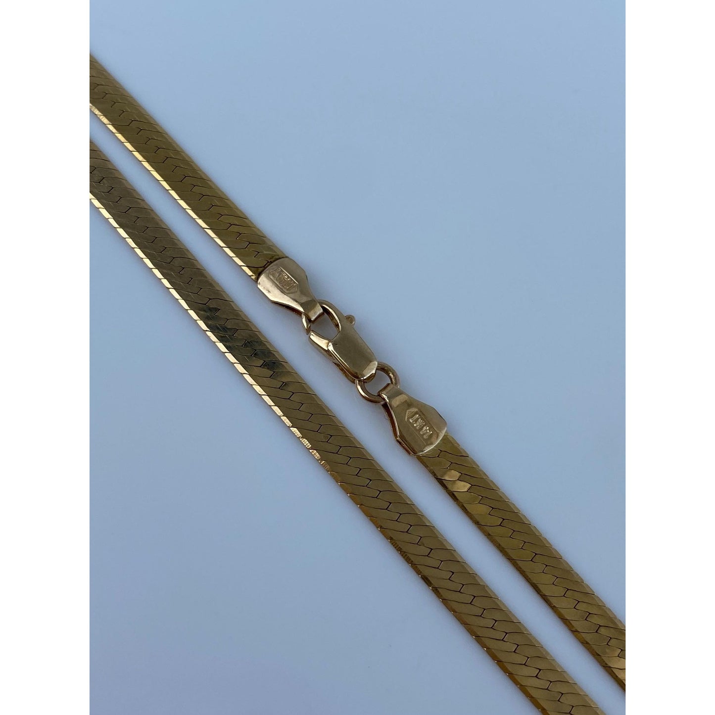 Vintage Solid 14k Yellow Gold Long Herringbone Chain Necklace - 28 inches