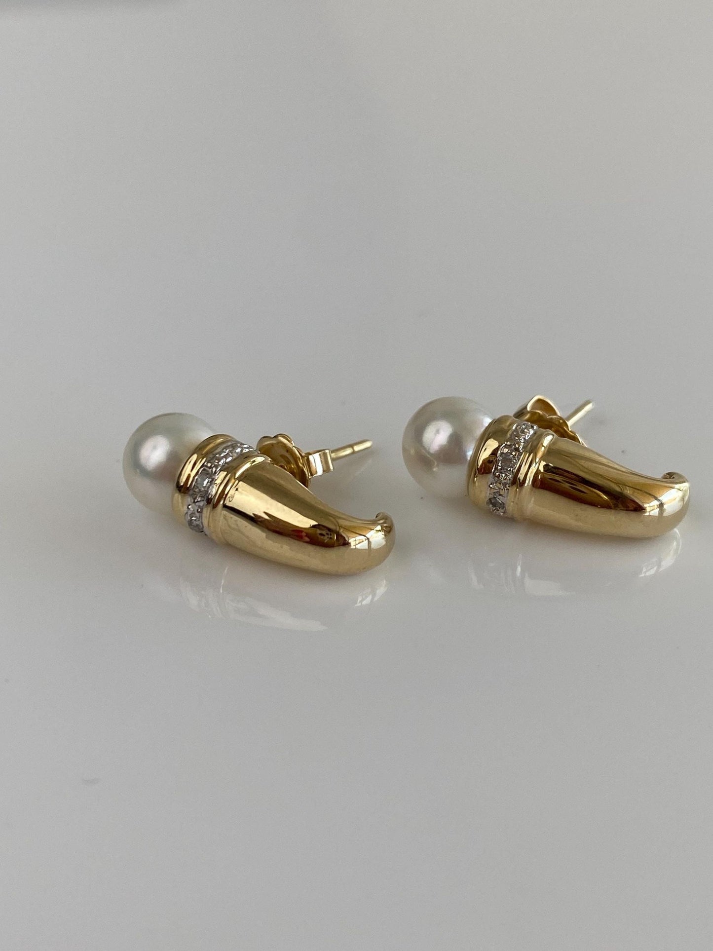 Vintage 14k Yellow Gold Diamond Pearl Talon Drop Earrings