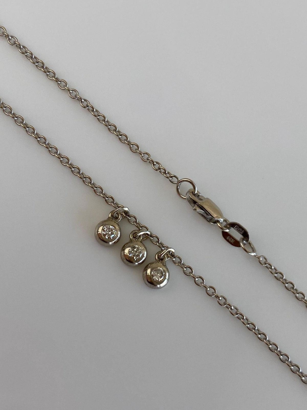 Vintage Solid 14k White Gold Diamond Droplets Cable Chain Necklace - 18.25 inches