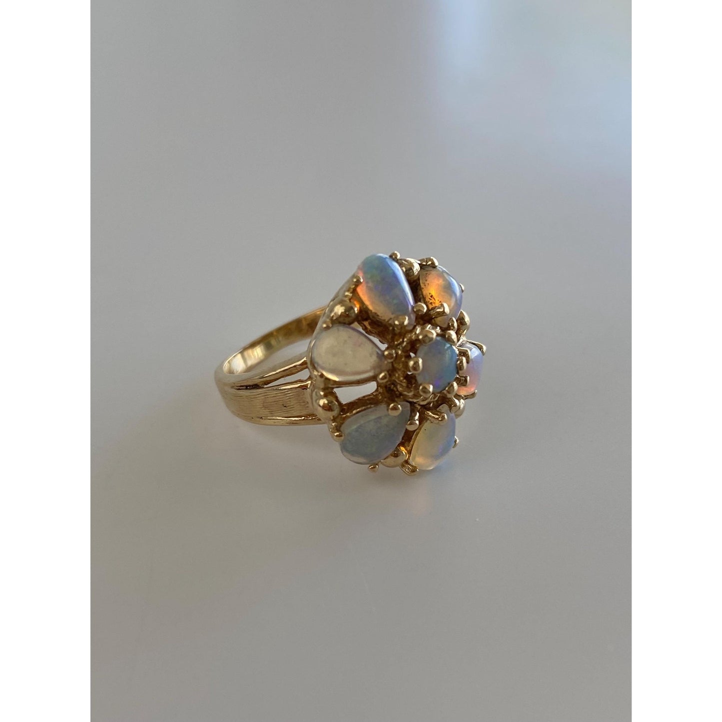 Vintage Solid 14k Yellow Gold Opal Cluster Ring - Size 5
