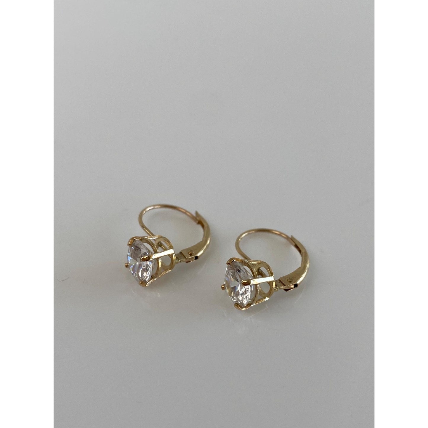 Solid 10k Yellow Gold Cubic Zirconia Drop Earrings
