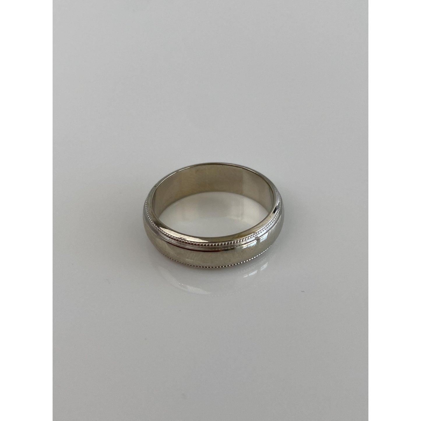 Vintage Solid 14k White Gold Milgrain Ring Band - Size 7.75