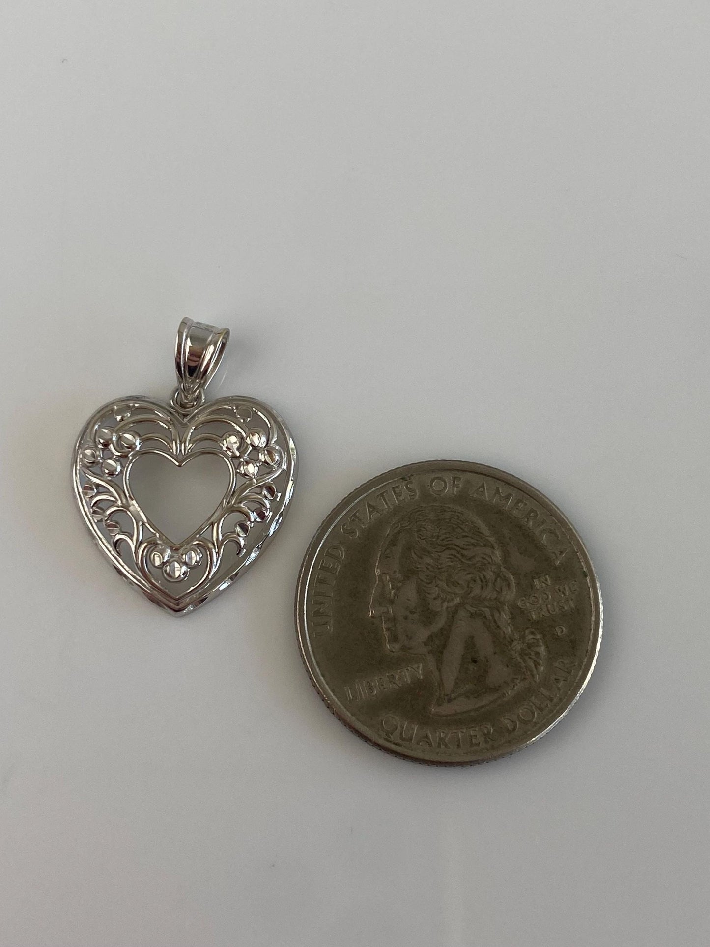 Solid 14k White Gold Open Work Heart Charm