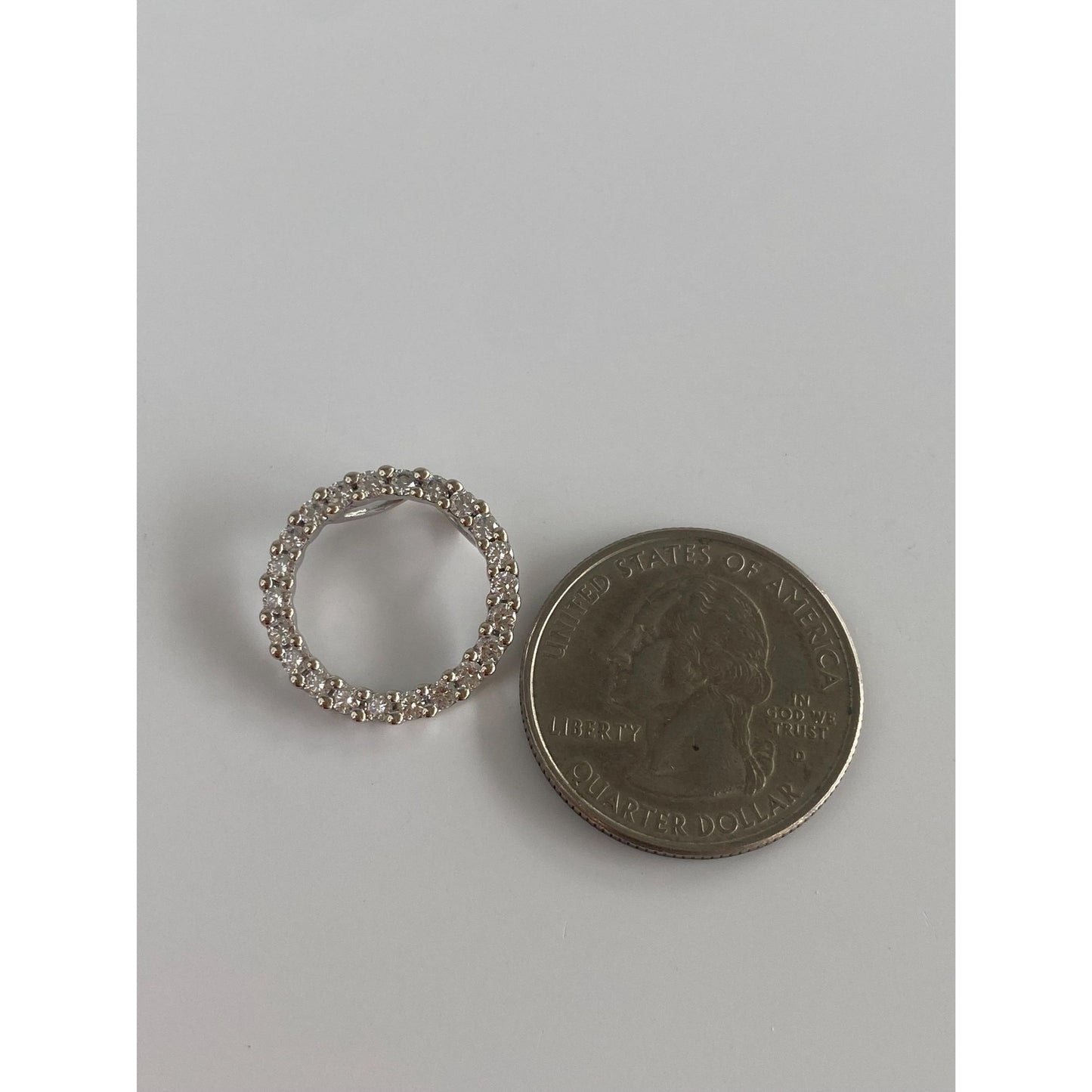 Vintage Solid 14k White Gold Cubic Zirconia Circle Slide Charm