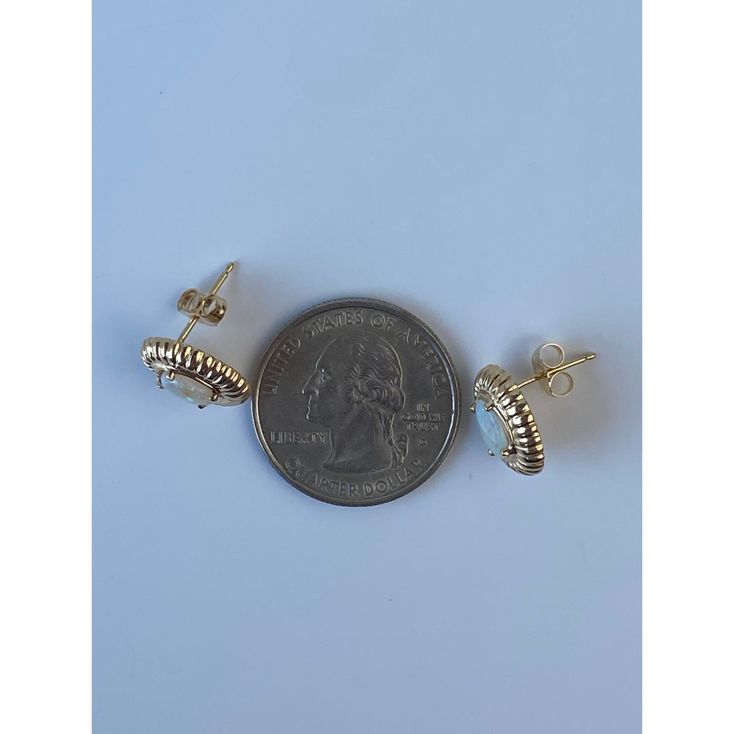 Vintage Solid 14k Yellow Gold Opal Stud Earrings