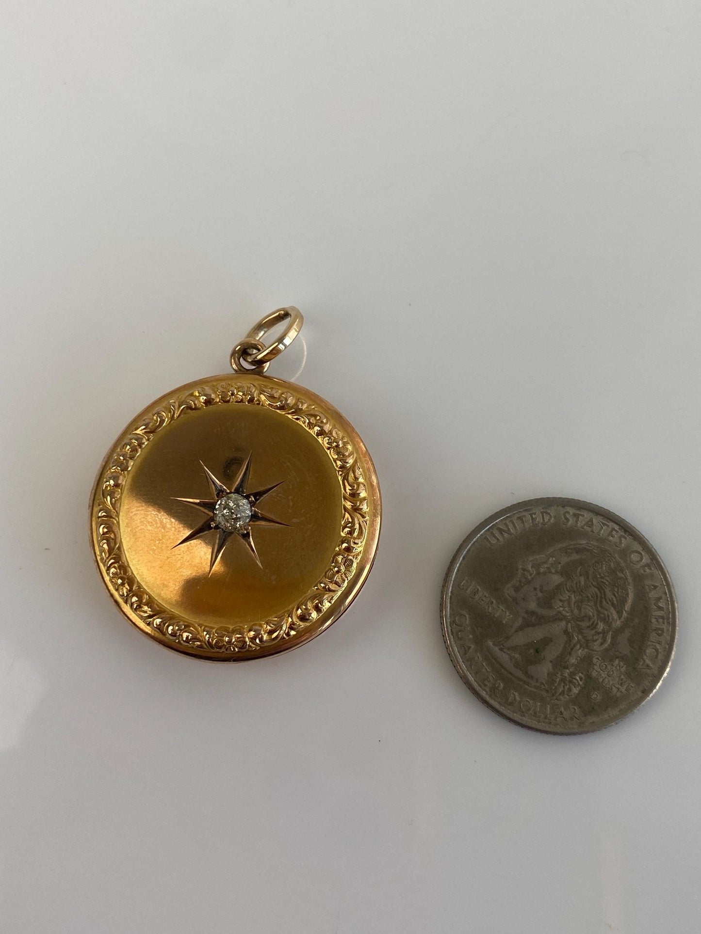 Vintage Solid 10k Yellow Gold Star Set Diamond Locket Charm