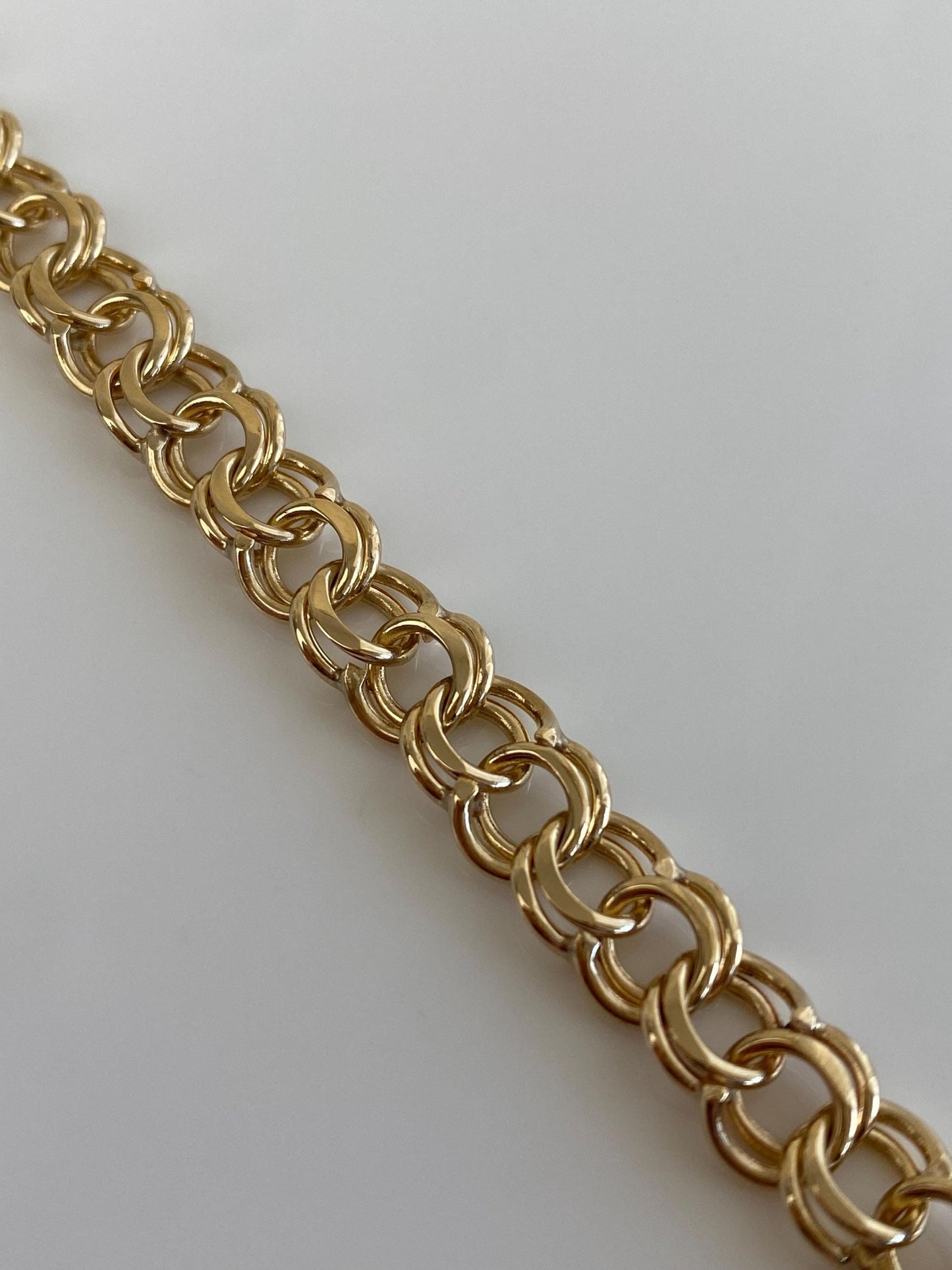 Vintage Solid 14k Yellow Gold Double Link Charm Bracelet - 7 inches