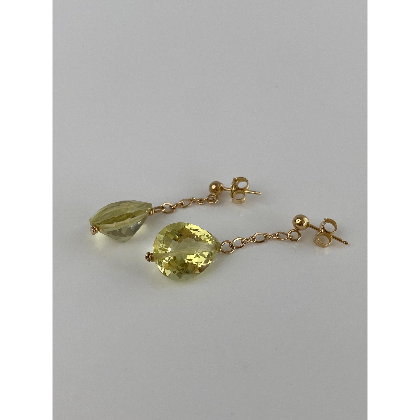 Solid 14k Lemon Quartz Drop Dangle Earrings