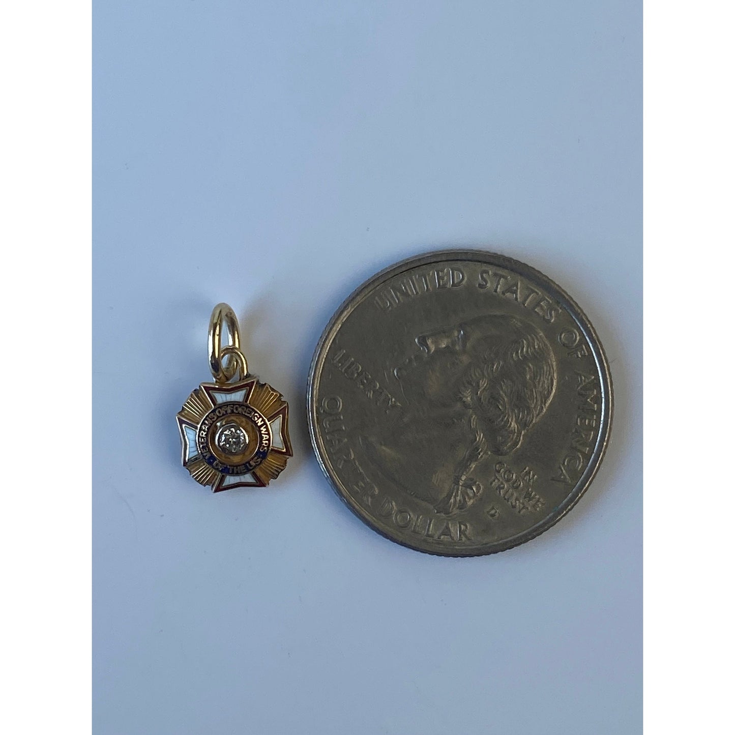 Vintage Solid 10k Yellow Gold Enamel Diamond Veterans Charm