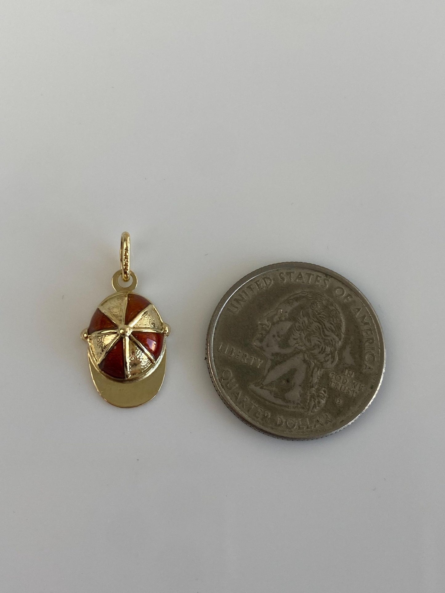 Vintage Solid 14k Yellow Gold Red Enamel Baseball Cap Charm