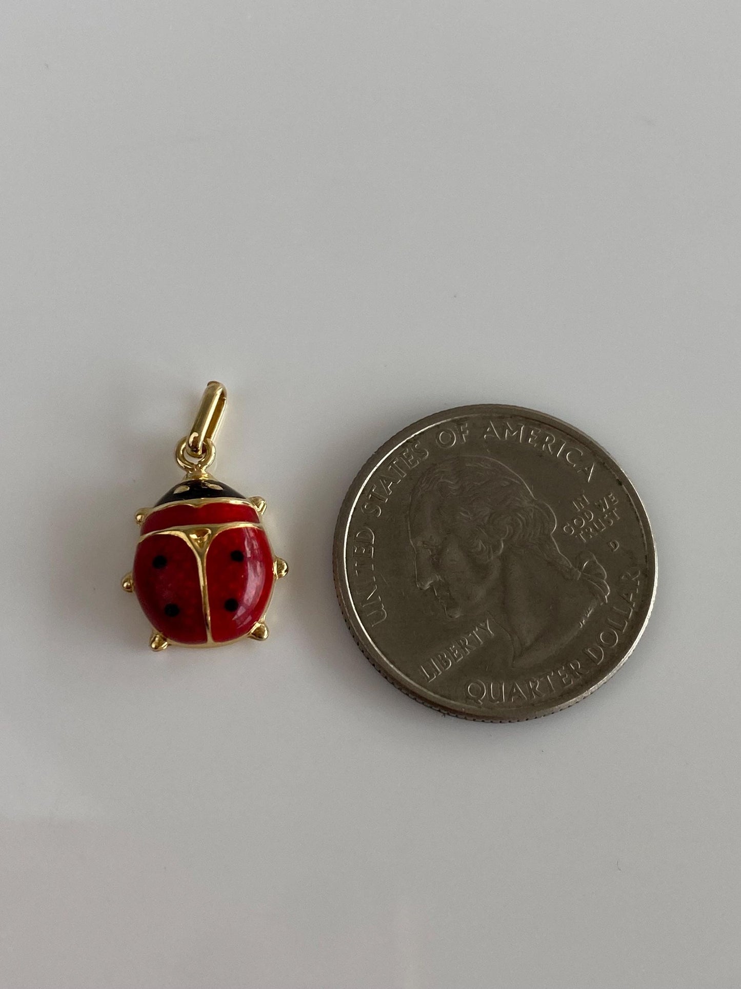 Vintage Solid 14k Yellow Gold Enamel Ladybug Charm