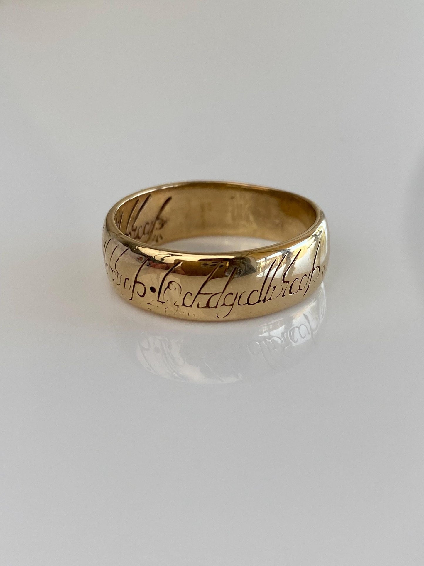 Vintage Solid 14k Yellow Gold LOTR Replica Engraved Text Ring Band - Size 11.25
