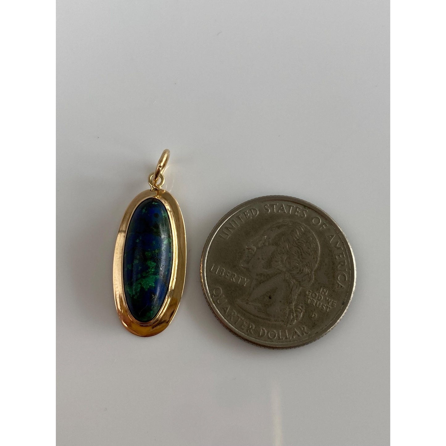 Vintage Solid 14k Yellow Gold Azurite Malachite Cabochon Stick Pin Conversion Charm