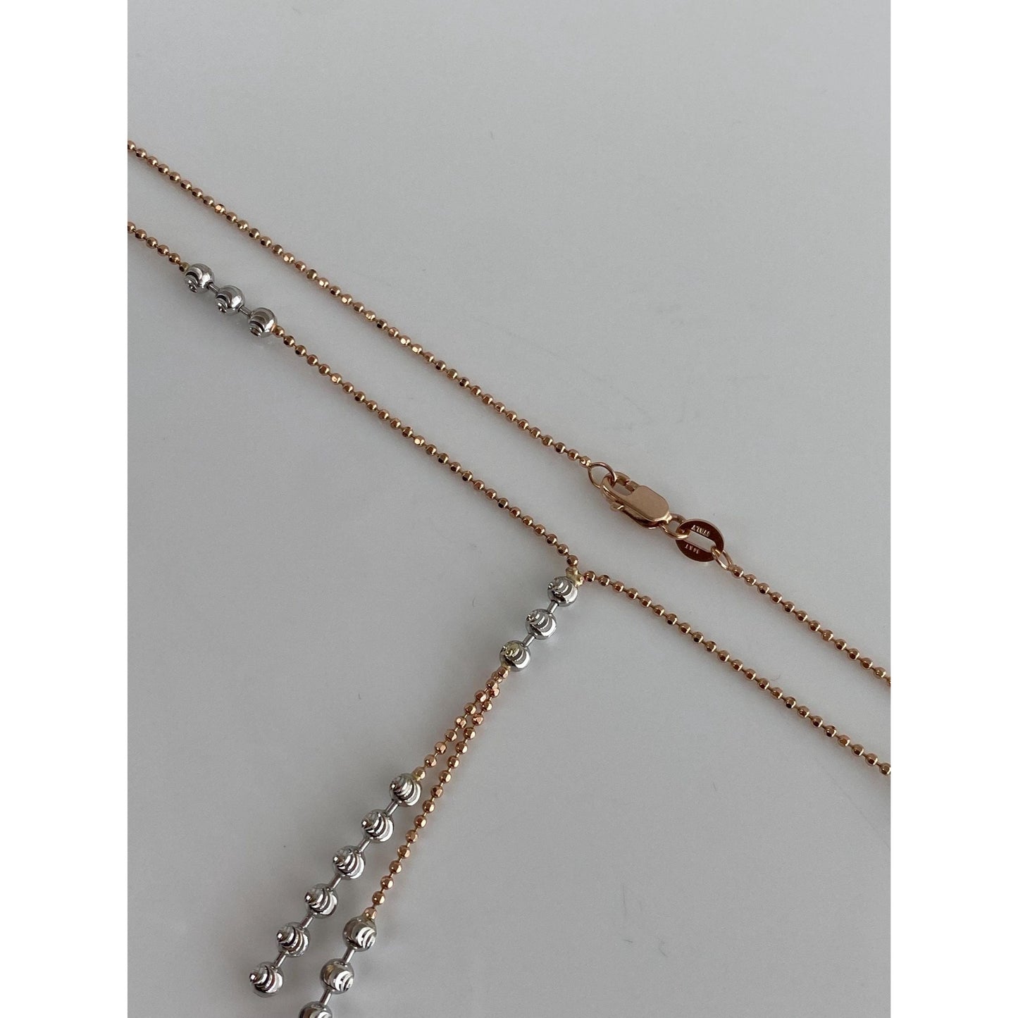 Vintage Solid 14k Rose & White Gold Moon Cut Beaded Chain Necklace - 18.25 inches