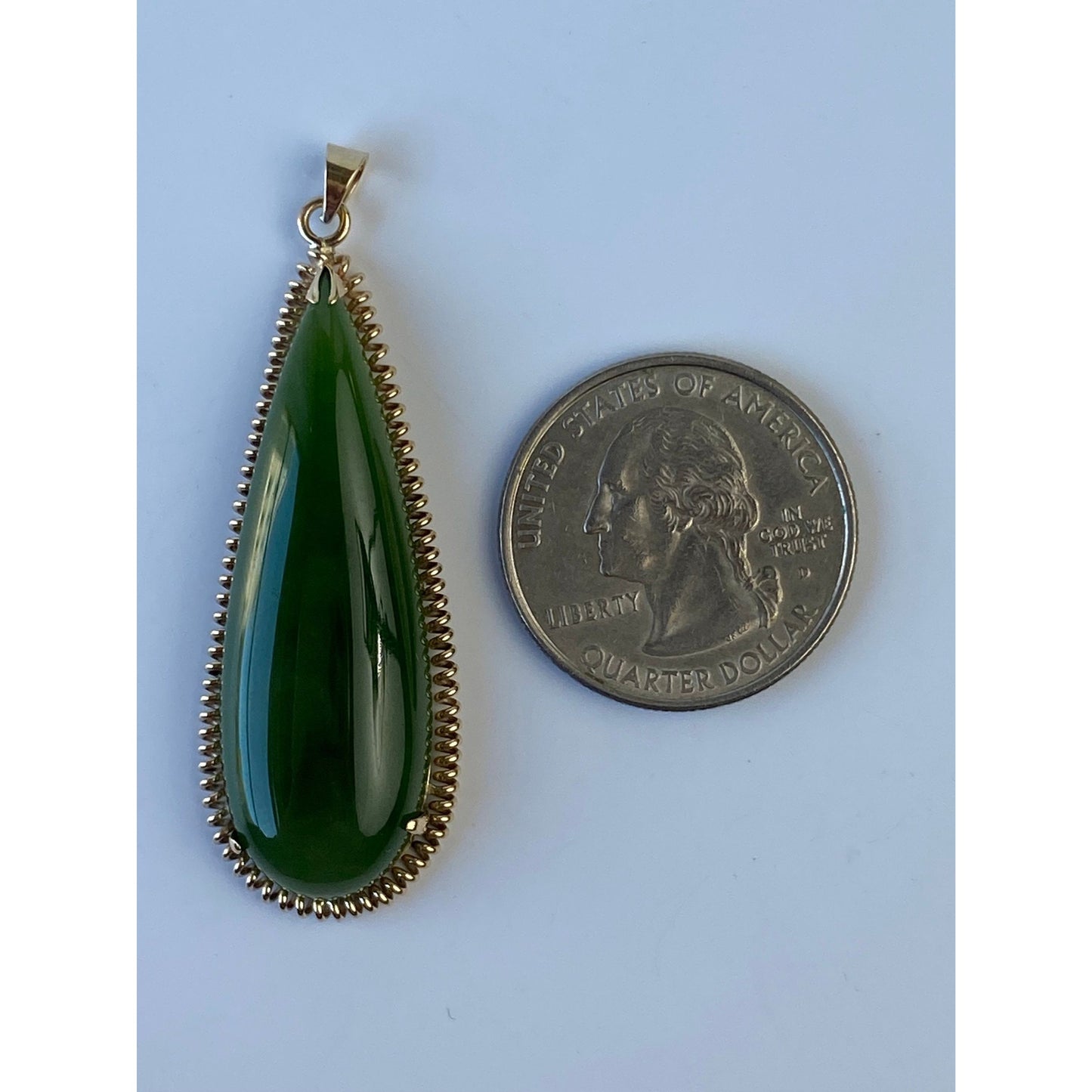 Vintage Solid 10k Yellow Gold Large Jade Teardrop Charm
