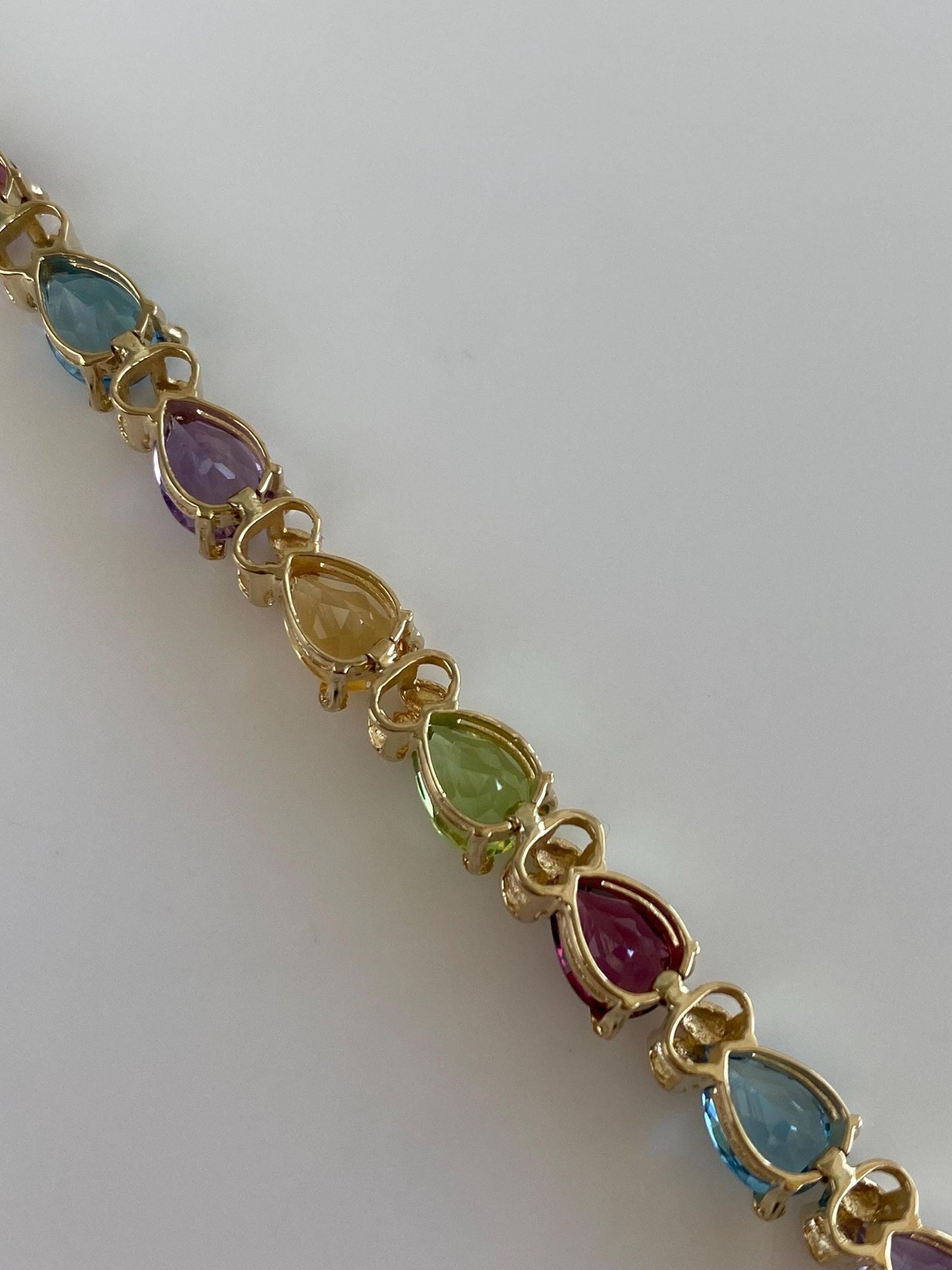 Vintage Solid 14k Yellow Gold Garnet Amethyst Peridot Citrine Topaz Link Bracelet - 6.75 inches
