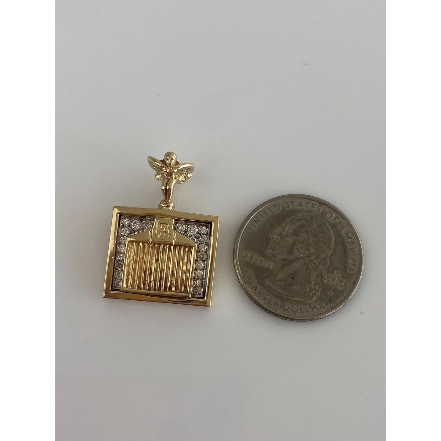 Vintage Solid 14k Yellow Gold Diamond RR Grill Charm