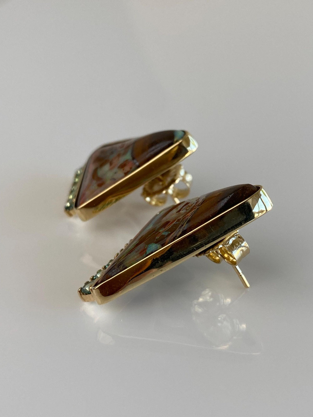 Vintage Solid 14k Yellow Gold Boulder Opal Aquamarine Drop Earrings