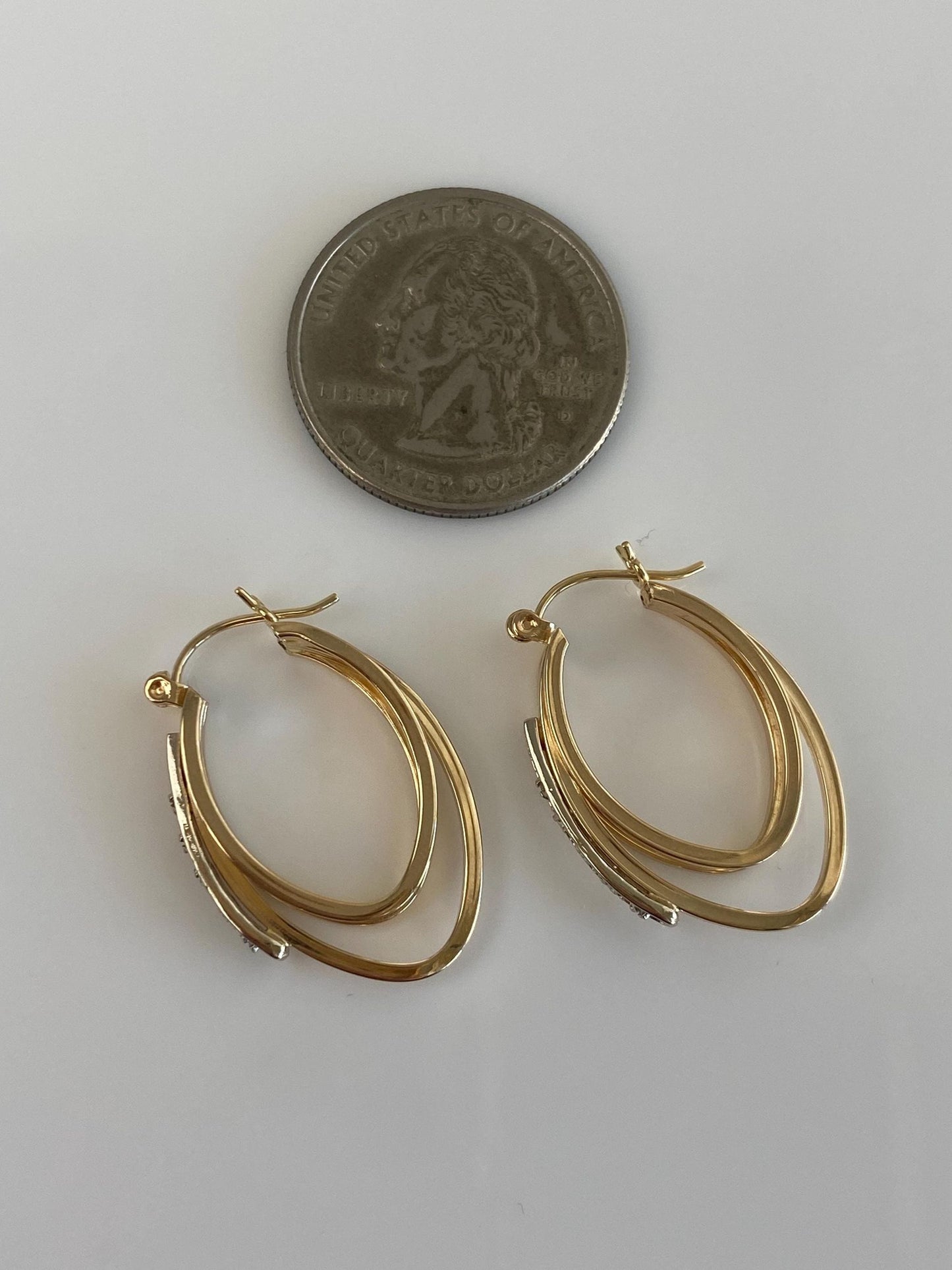 Vintage 14k White & Yellow Gold Diamond Hoop Earrings