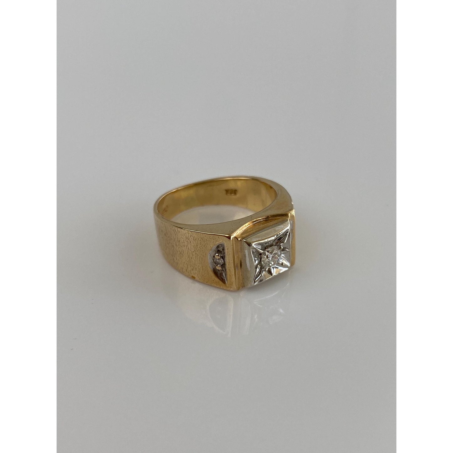 Vintage Solid 14k White & Yellow Gold Diamond Ring Band - Size 6.25