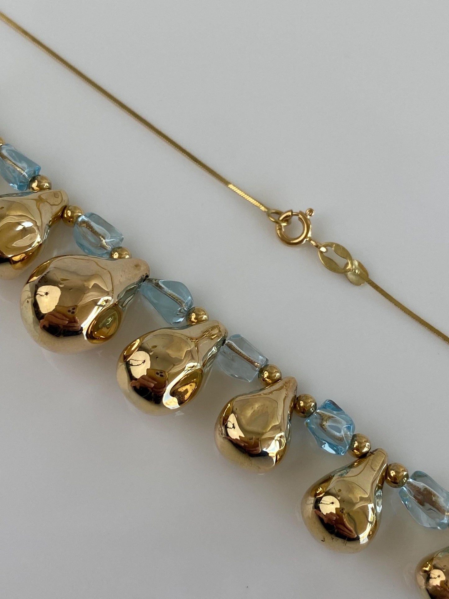Vintage 18k Yellow Gold Topaz Bead Teardrop Square Snake Chain Necklace - 18.25 inches
