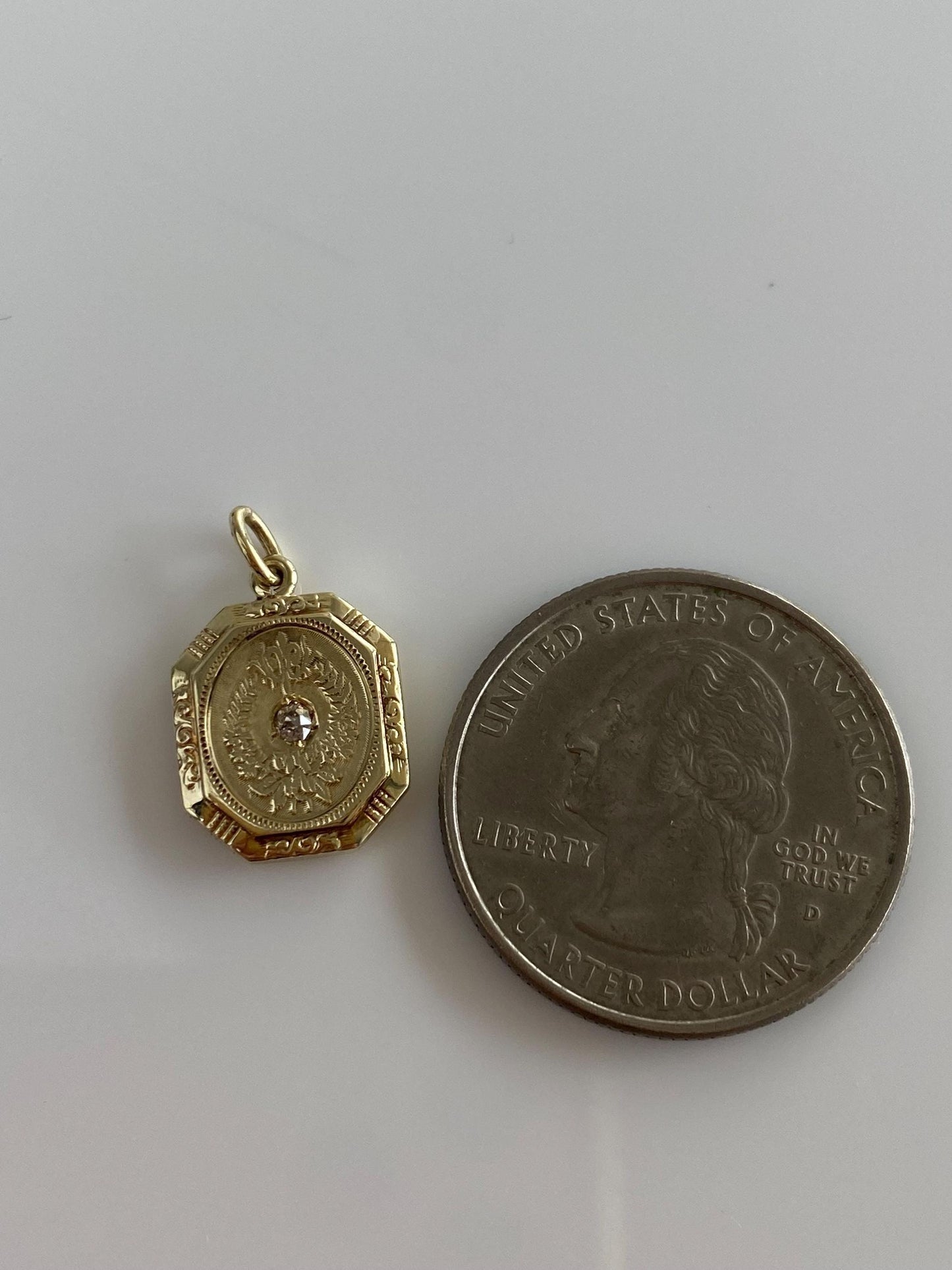 Vintage Solid 14k Yellow Gold Mine Cut Diamond Ornate Design Cufflink Conversion Charm