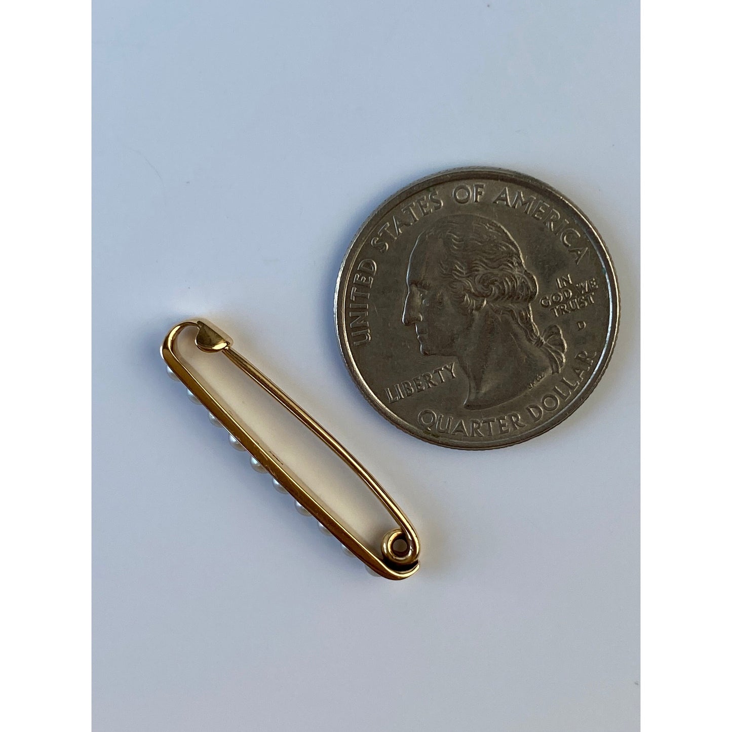 Vintage Solid 14k Yellow Gold Seed Pearl Safety Pin