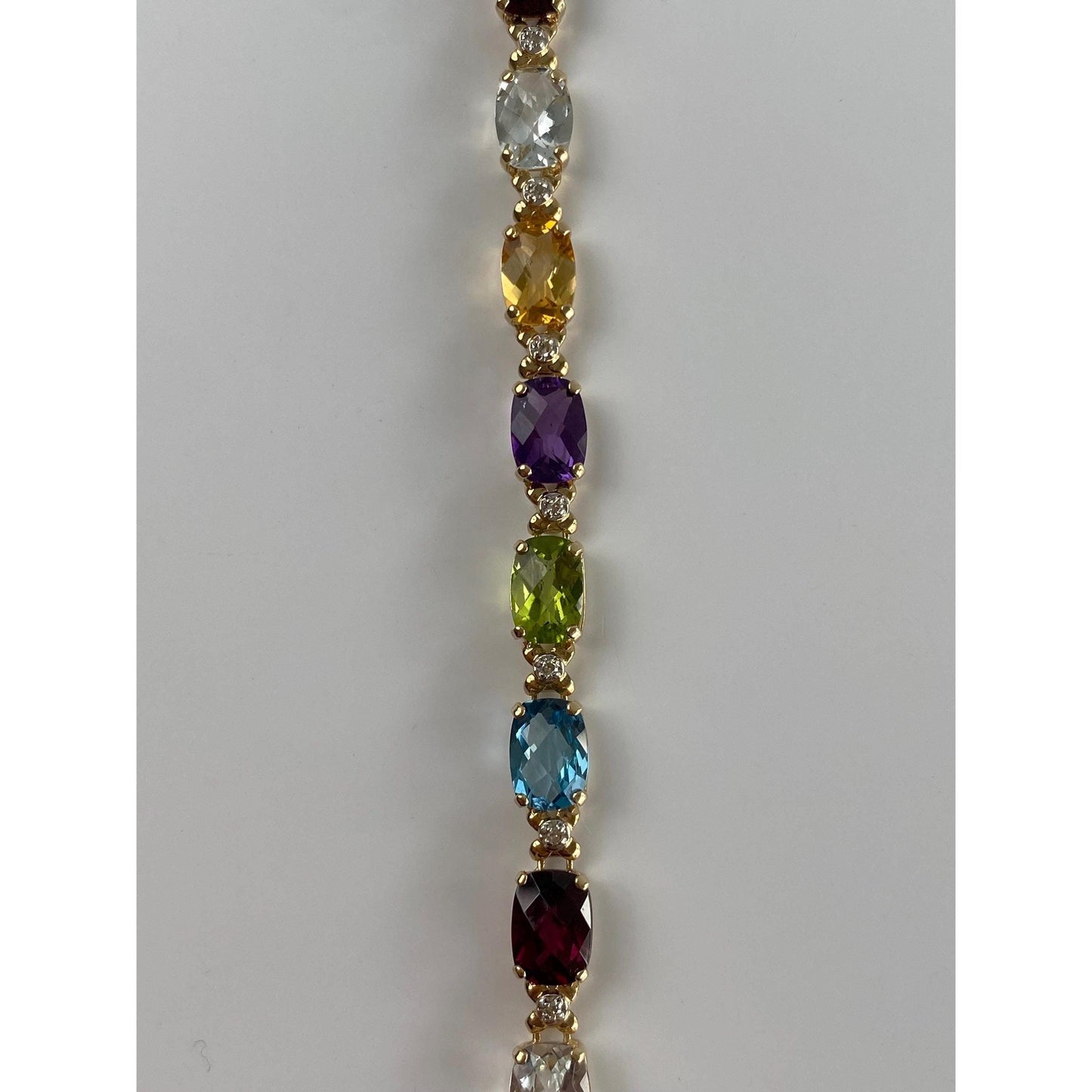 Vintage Solid 14k Yellow Gold Amethyst Diamond Citrine Topaz Garnet Peridot Quartz Link Bracelet - 8 inches