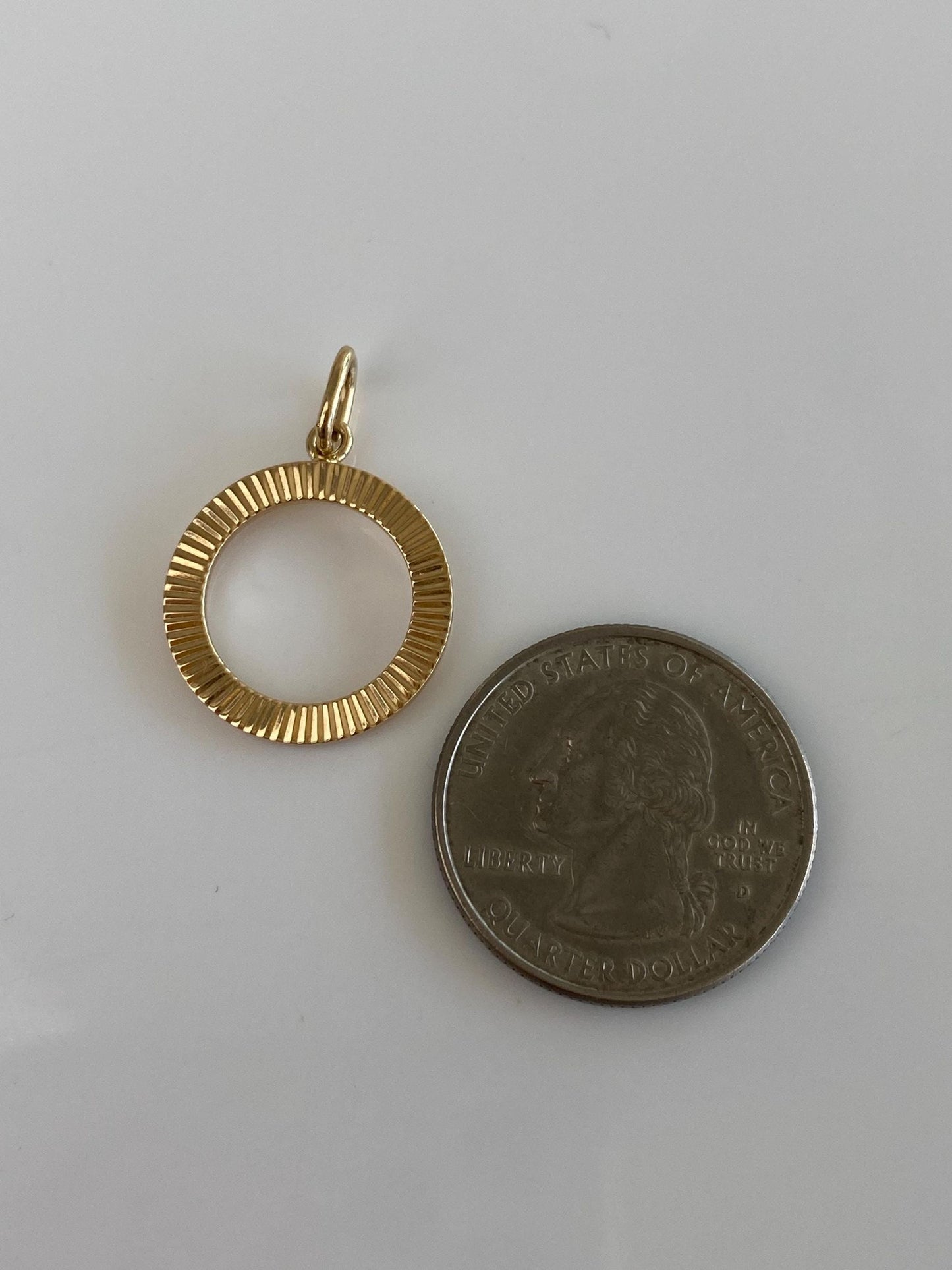 Solid 14k Yellow Gold Engine Turned Open Circle Charm