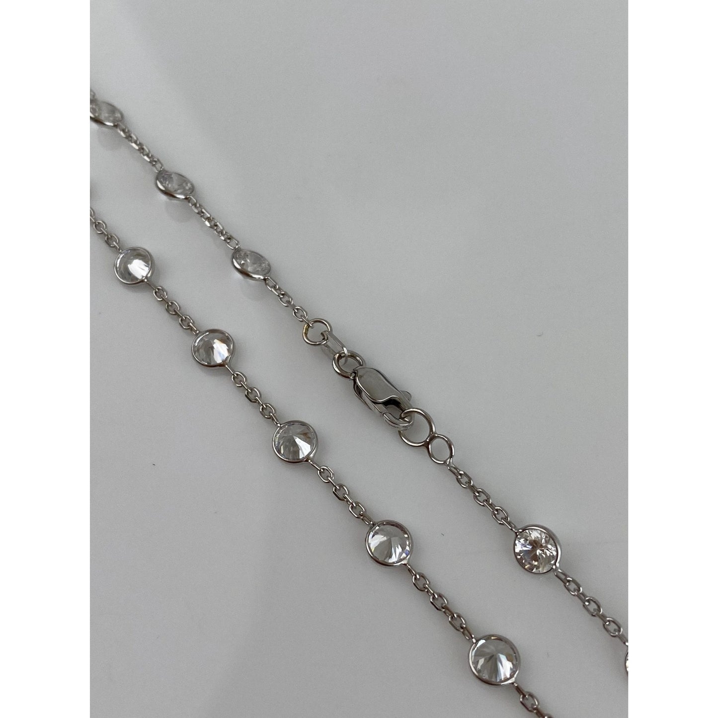 Vintage Solid 14k White Gold Cubic Zirconia Link Cable Chain Necklace - 18.25 inches
