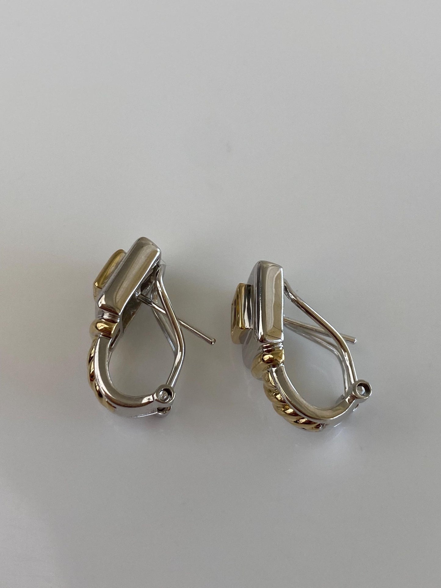 Vintage Solid 14k White & Yellow Gold Citrine Drop Earrings