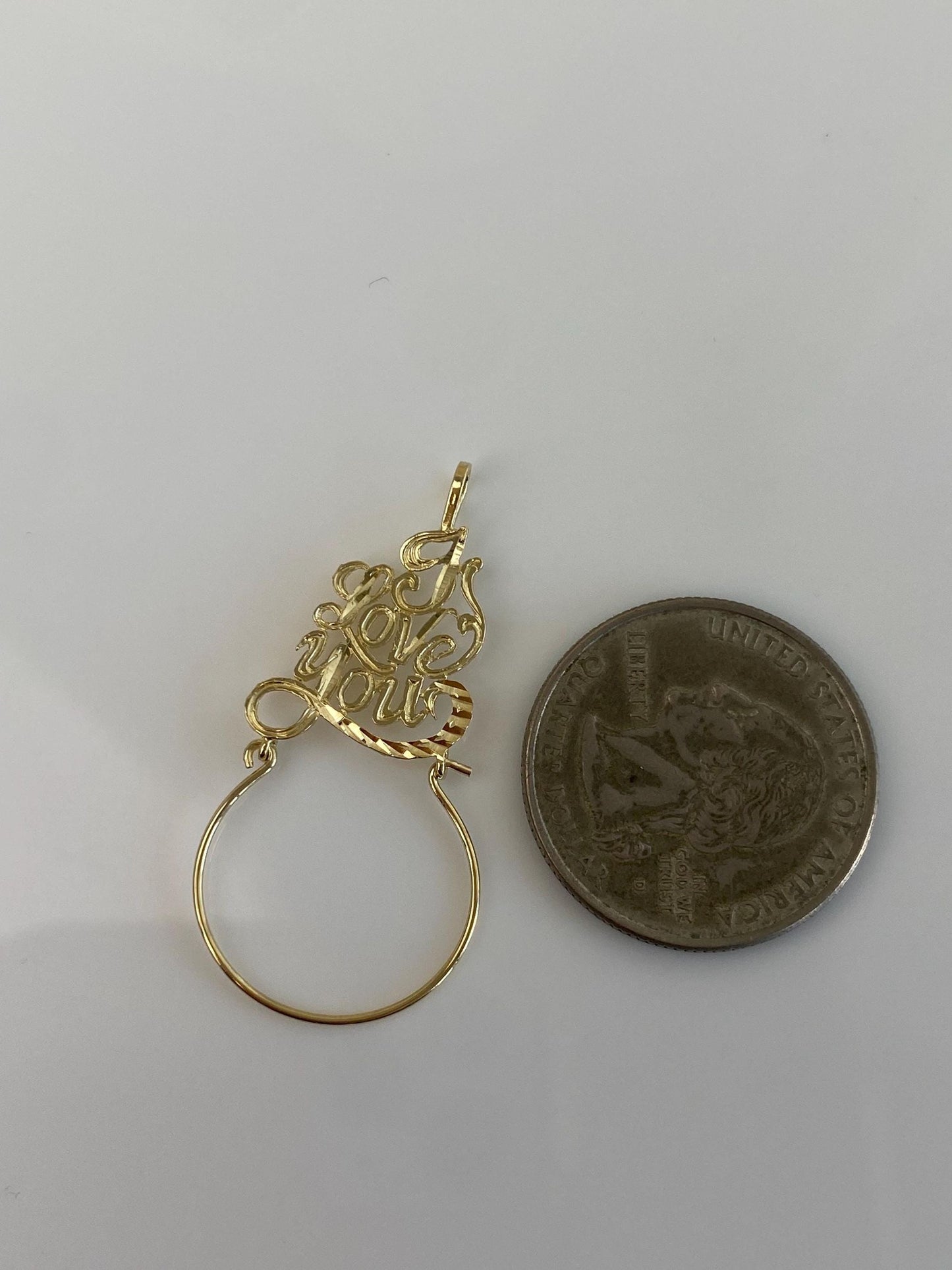 Vintage Solid 14k Yellow Gold Diamond Cut 'I Love You' Charm Holder Charm