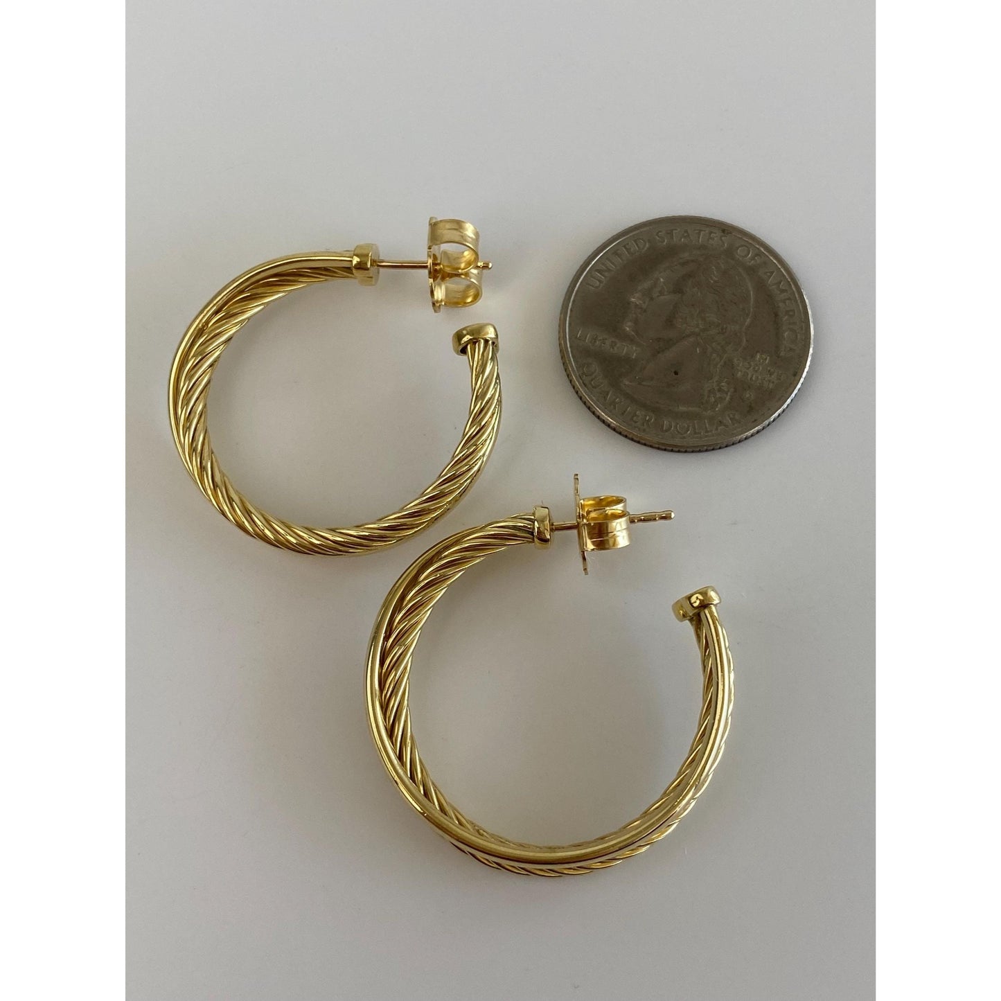 David Yurman Solid 18k Yellow Gold Crossover Twist Hoop Earrings