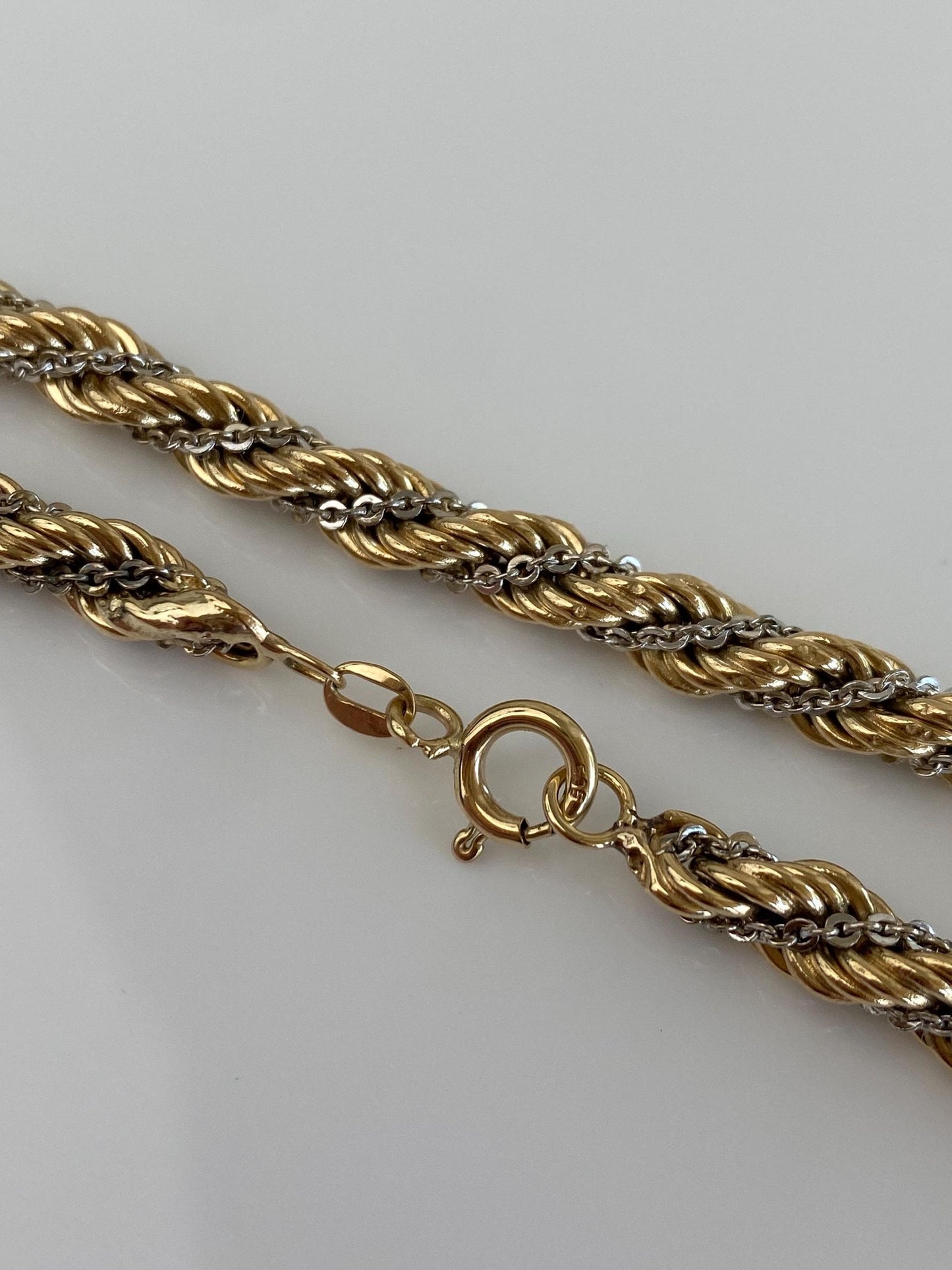 Vintage Solid 12k White & Yellow Gold Twisted Rope Chain Bracelet - 7.5 inches