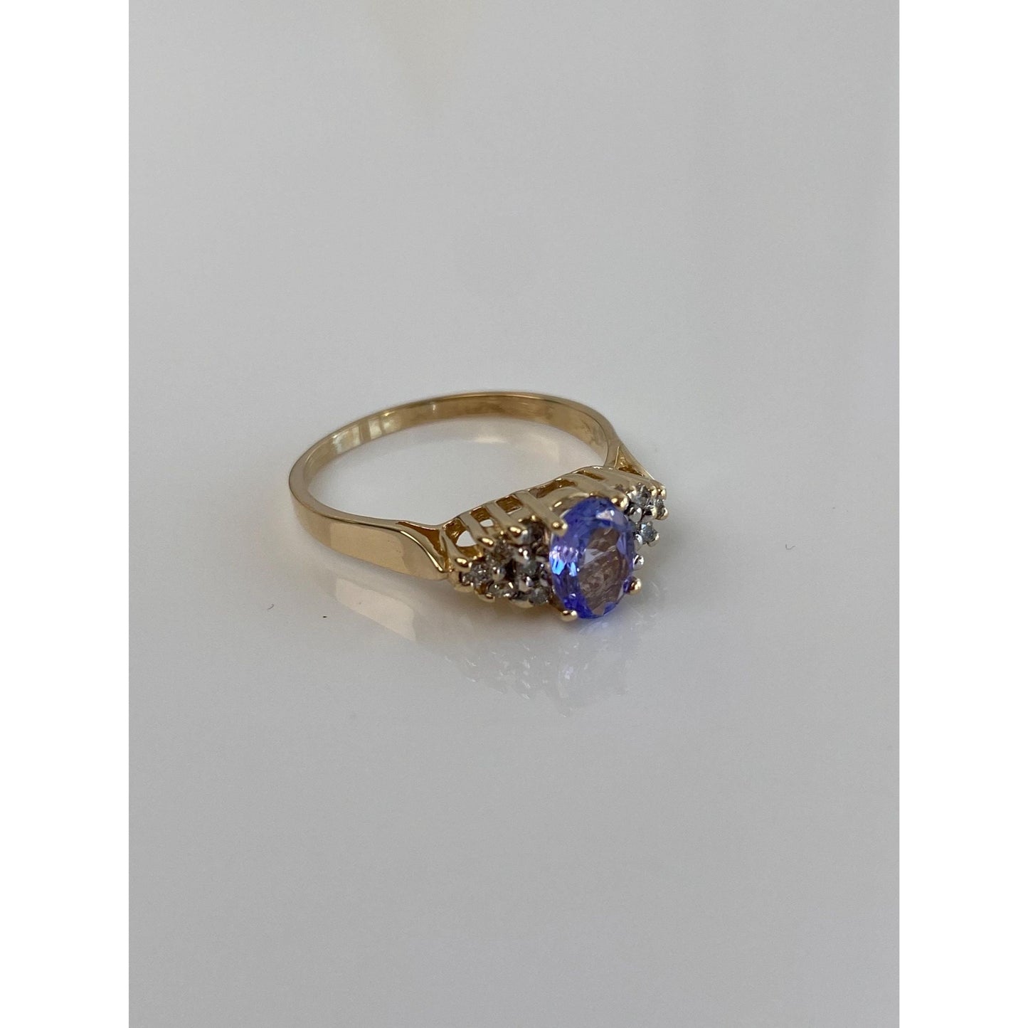 Solid 14k Yellow Gold Diamond Tanzanite Ring - Size 8