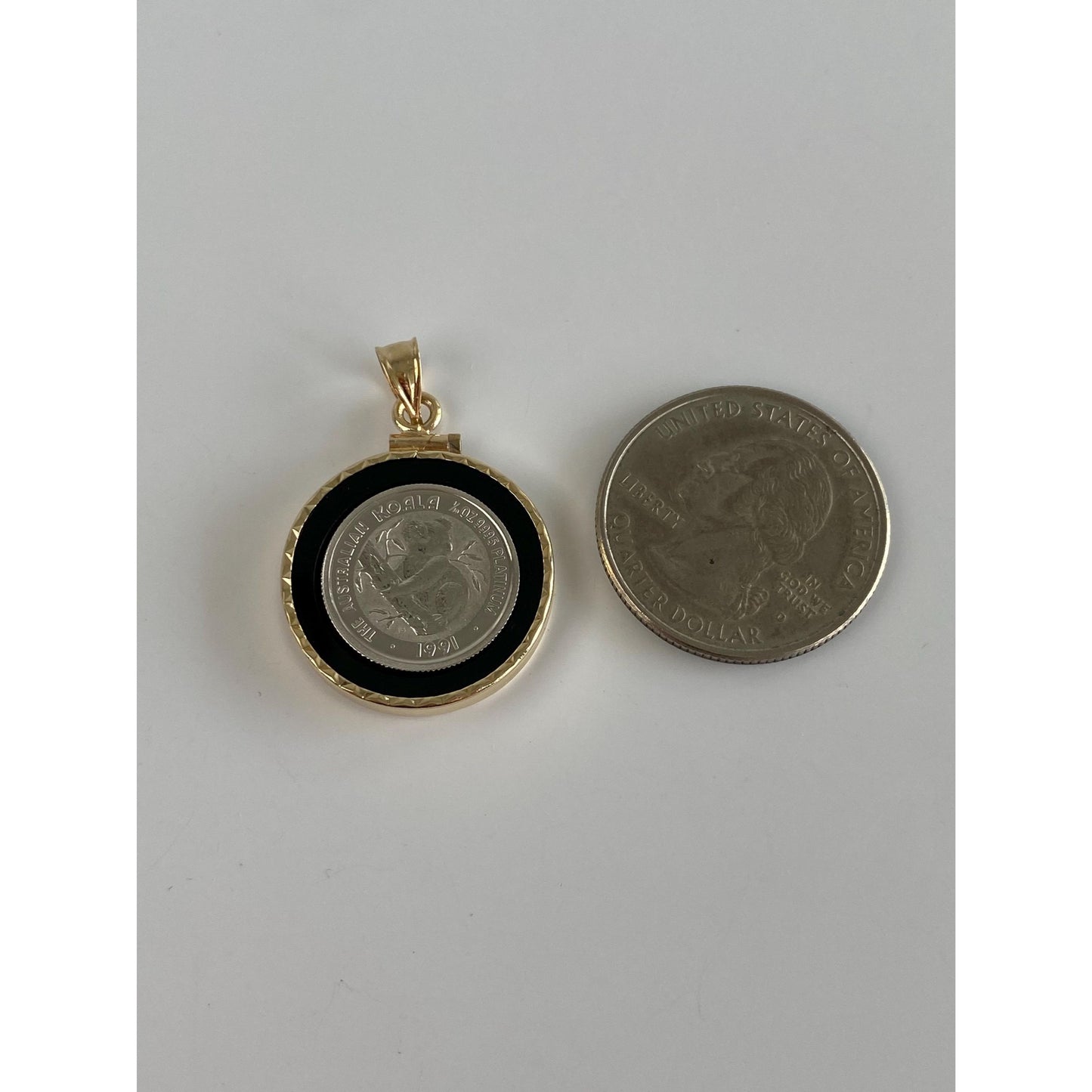 Vintage Solid Platinum Australia Koala Coin in 14k Yellow Gold Frame Charm