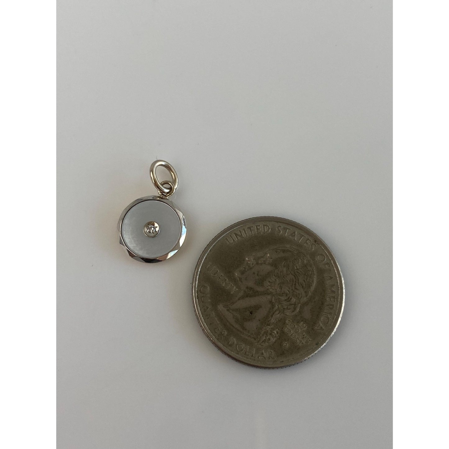 Vintage Solid 14k White & Yellow Gold Diamond Mother of Pearl Cufflink Conversion Charm