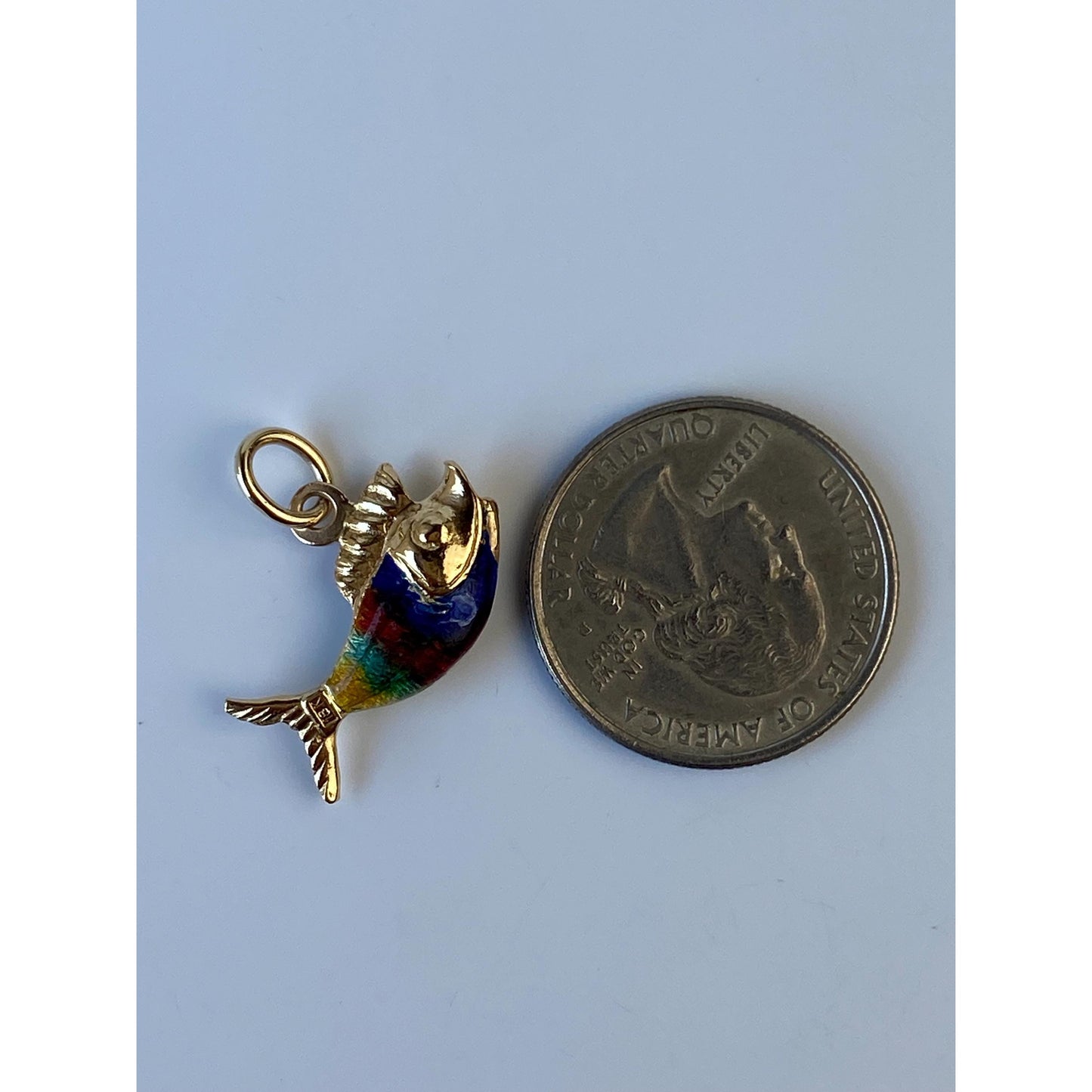 Vintage Solid 18k Yellow Gold Enamel Fish Charm