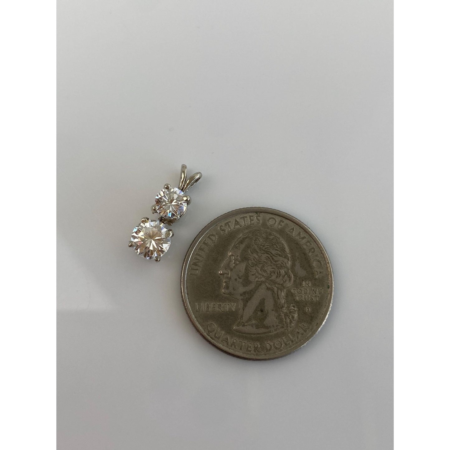 Vintage Solid 14k White Gold Double Clear Quartz Charm