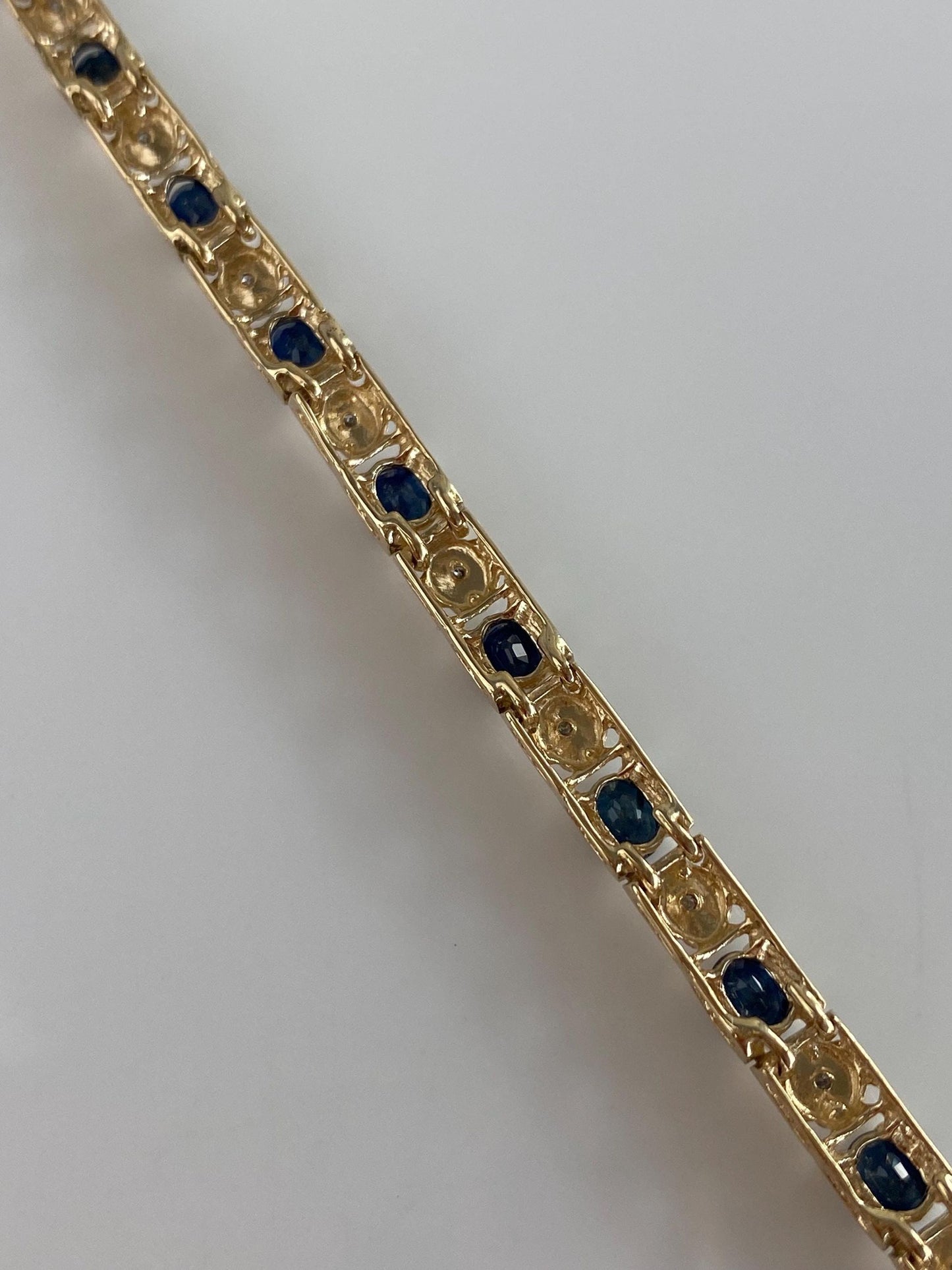 Solid 14k White & Yellow Gold Diamond Blue Sapphire Link Bracelet - 7.25 inches