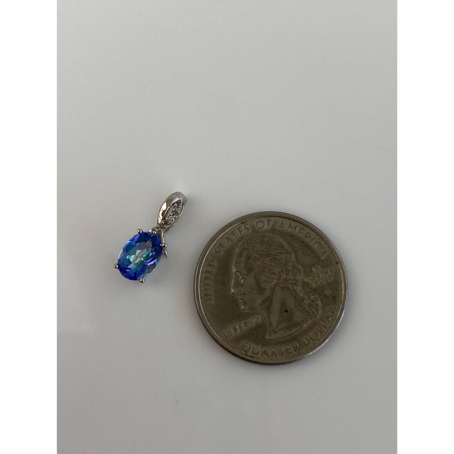 Vintage Solid 10k White Gold Diamond Mystic Topaz Charm