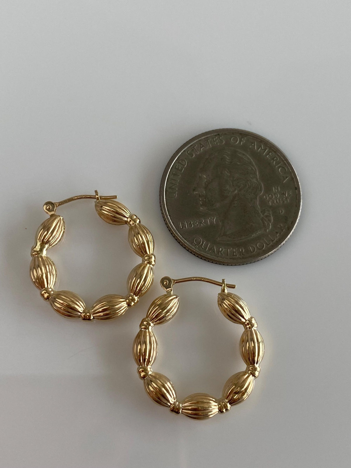 Vintage 14k Yellow Gold Lined Bead Style Hoop Earrings