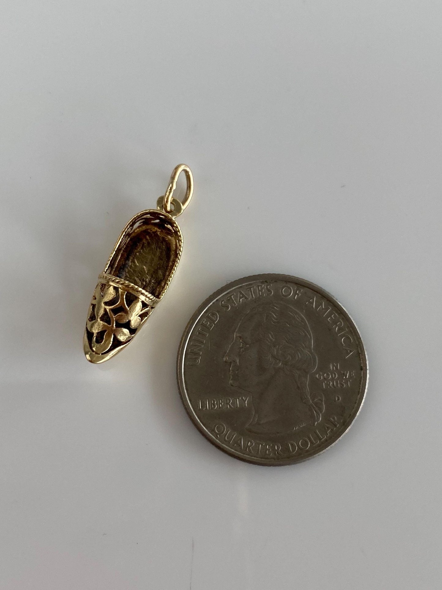 Vintage Solid 14k Yellow Gold Open Work Slipper Shoe Charm